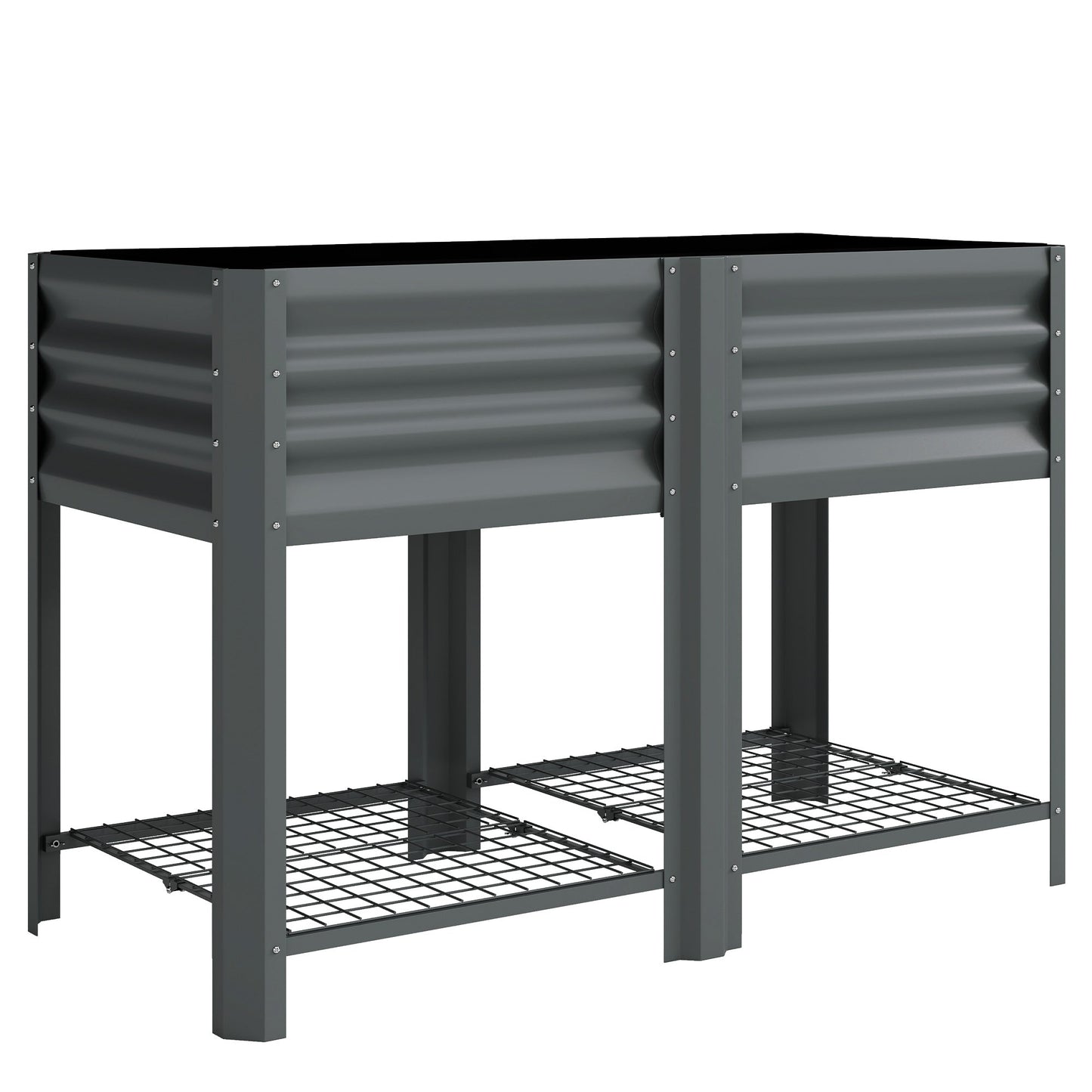 Galvanized Steel Raised Garden Bed, Elevated Planter Box with Legs and Storage Shelf, Raised Planter for Vegetables, Flowers, Herbs, for Outdoor, Patio, Yard, Dark Grey