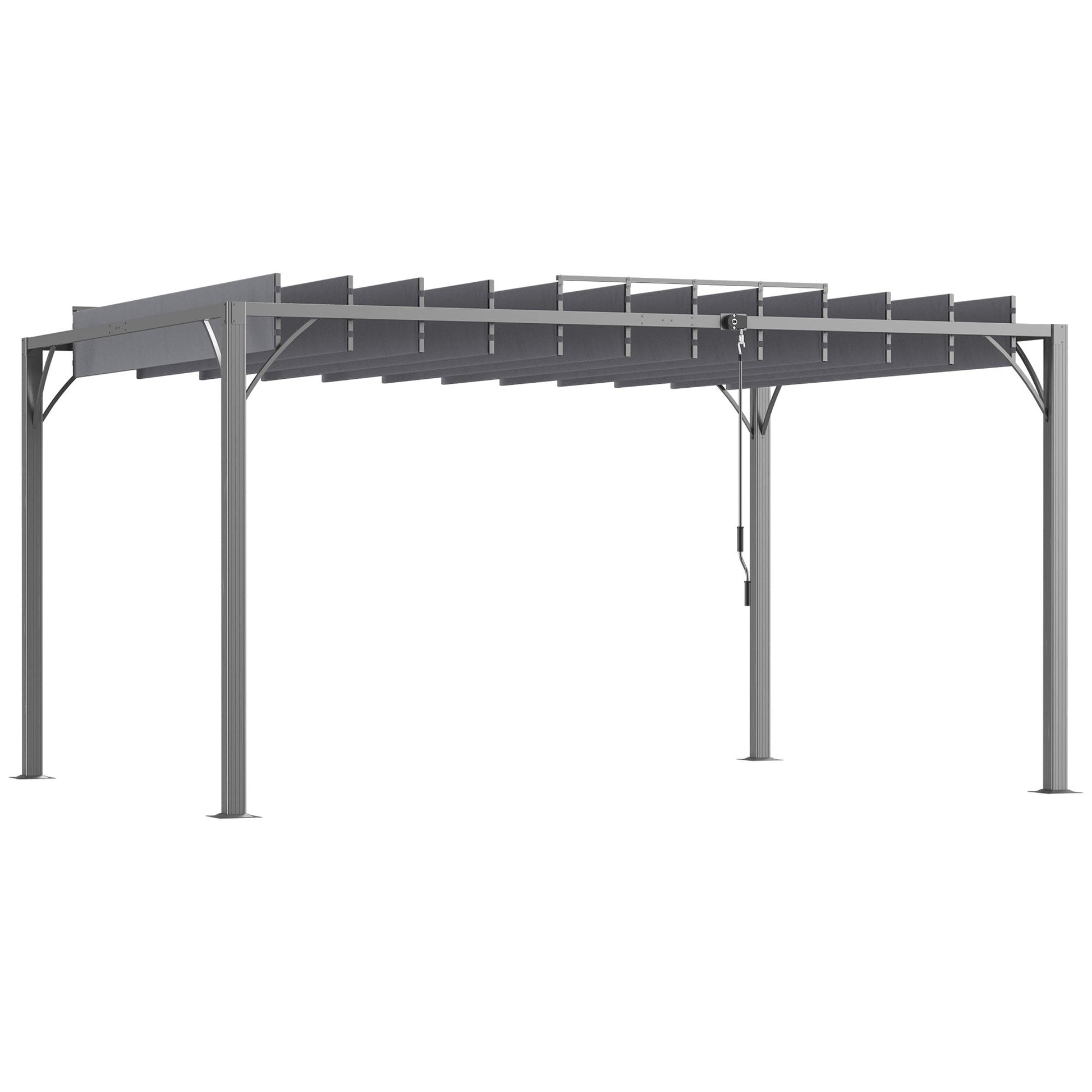 12.8' x 9.7' Outdoor Pergola with Retractable Roof, AluminIum Louvered Pergola Canopy, Patio Shelter with Ground Stakes for Patio, Lawn, Garden, Grey