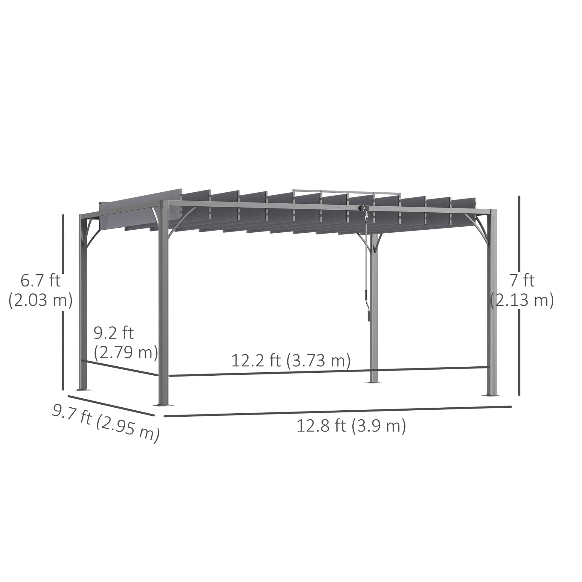 12.8' x 9.7' Outdoor Pergola with Retractable Roof, AluminIum Louvered Pergola Canopy, Patio Shelter with Ground Stakes for Patio, Lawn, Garden, Grey