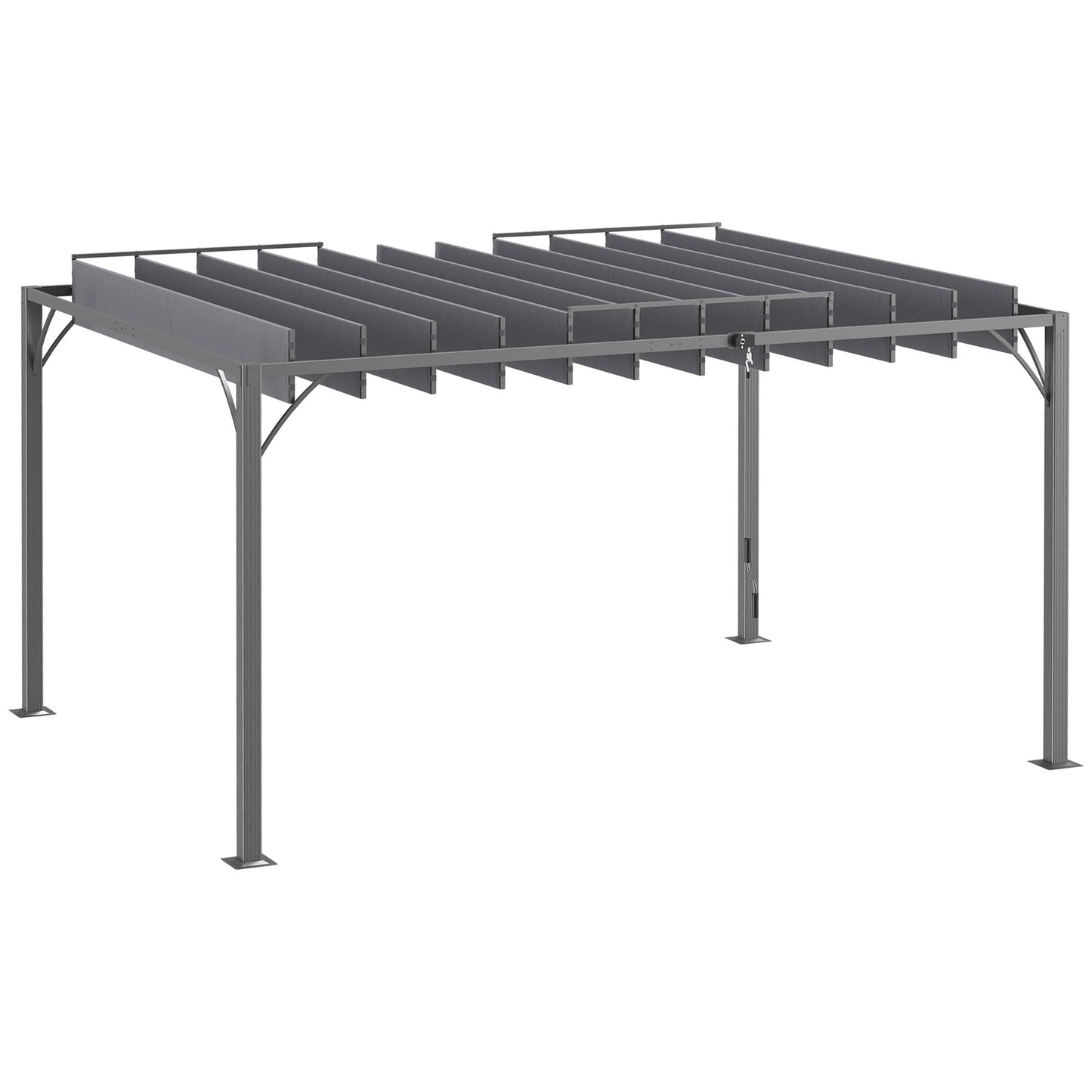 12.8' x 9.7' Outdoor Pergola with Retractable Roof, AluminIum Louvered Pergola Canopy, Patio Shelter with Ground Stakes for Patio, Lawn, Garden, Grey