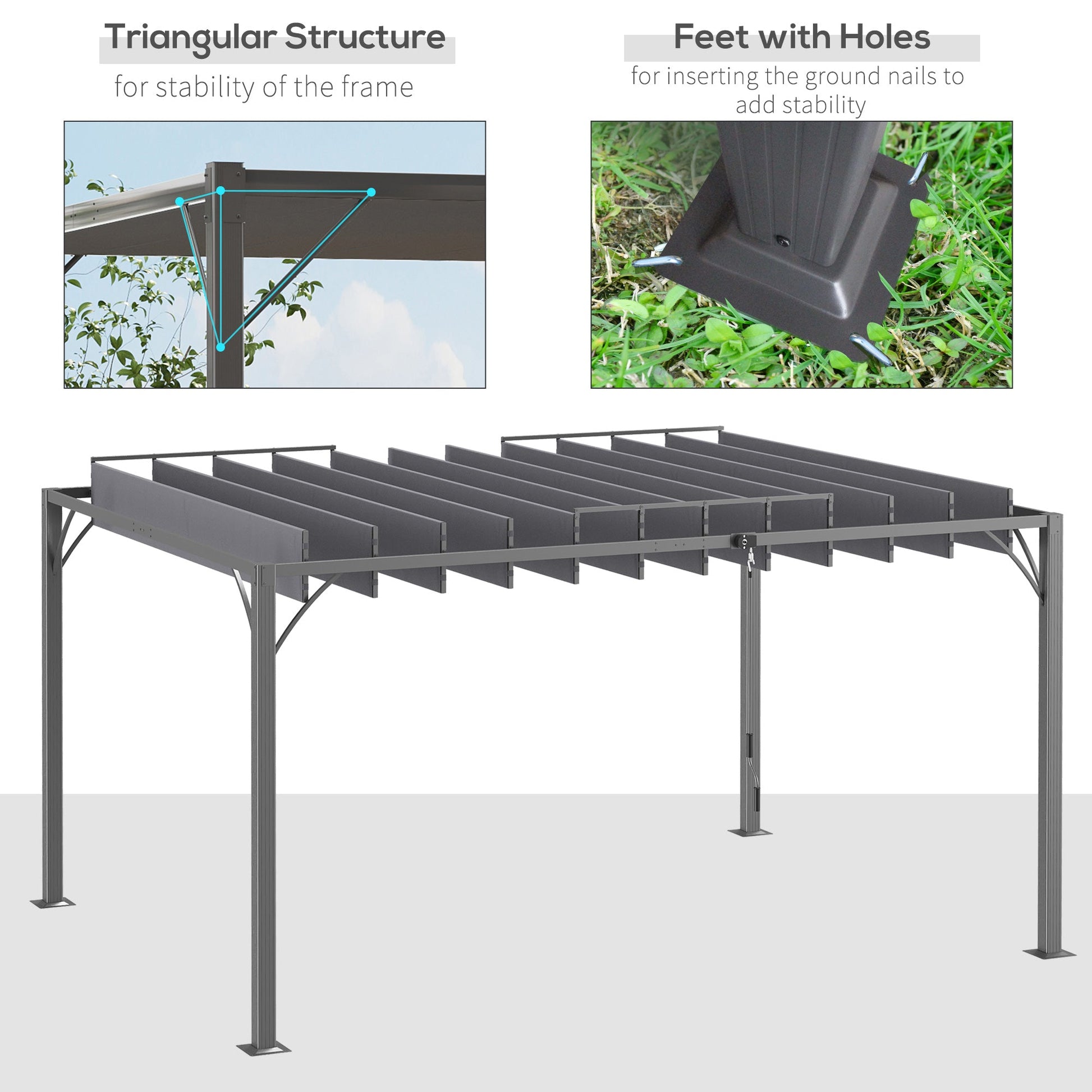 12.8' x 9.7' Outdoor Pergola with Retractable Roof, AluminIum Louvered Pergola Canopy, Patio Shelter with Ground Stakes for Patio, Lawn, Garden, Grey