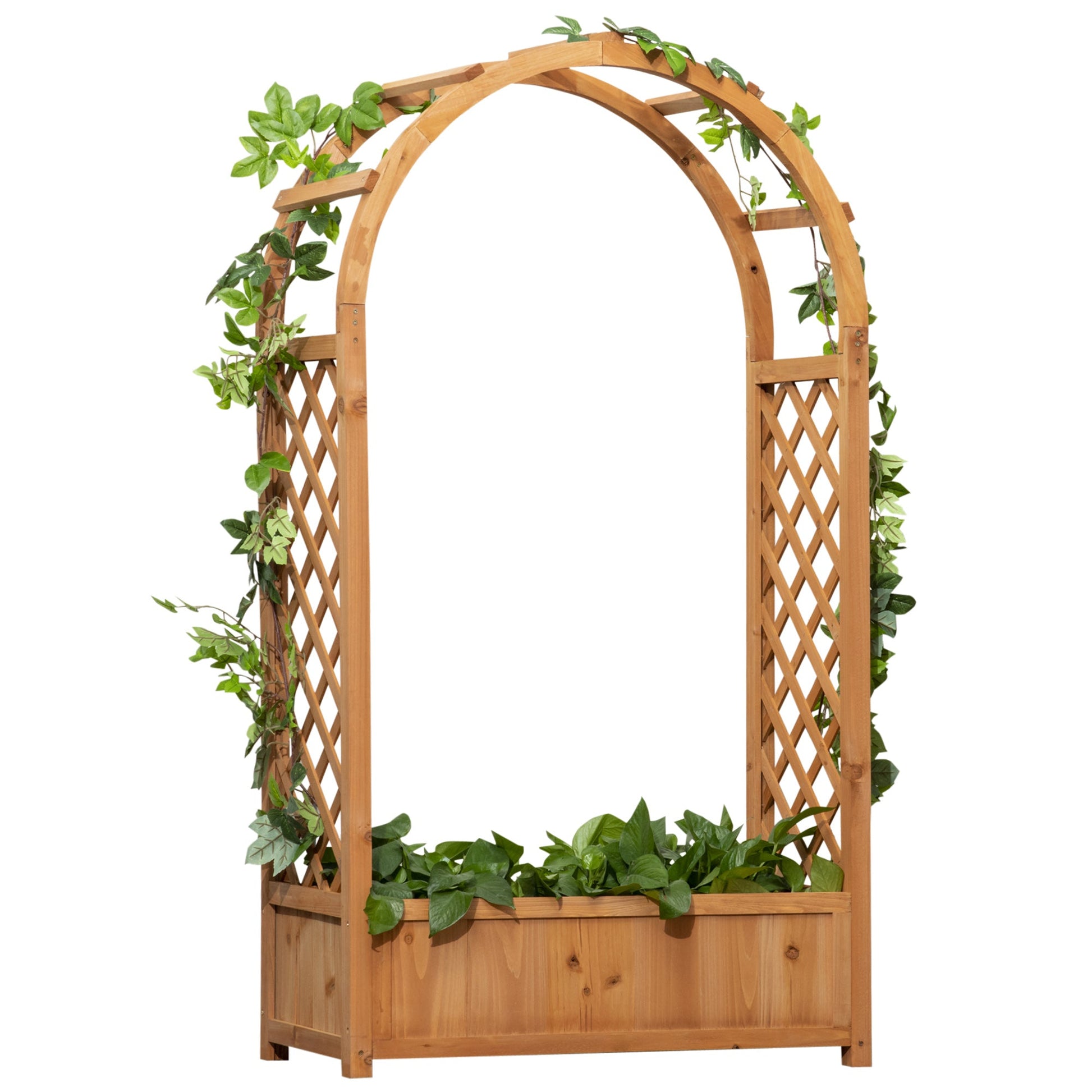 Raised Garden Bed with Arch Trellis, Freestanding Garden Planter Box, Outdoor Planter Container for Vine Climbing Plant Flower Herb, Brown