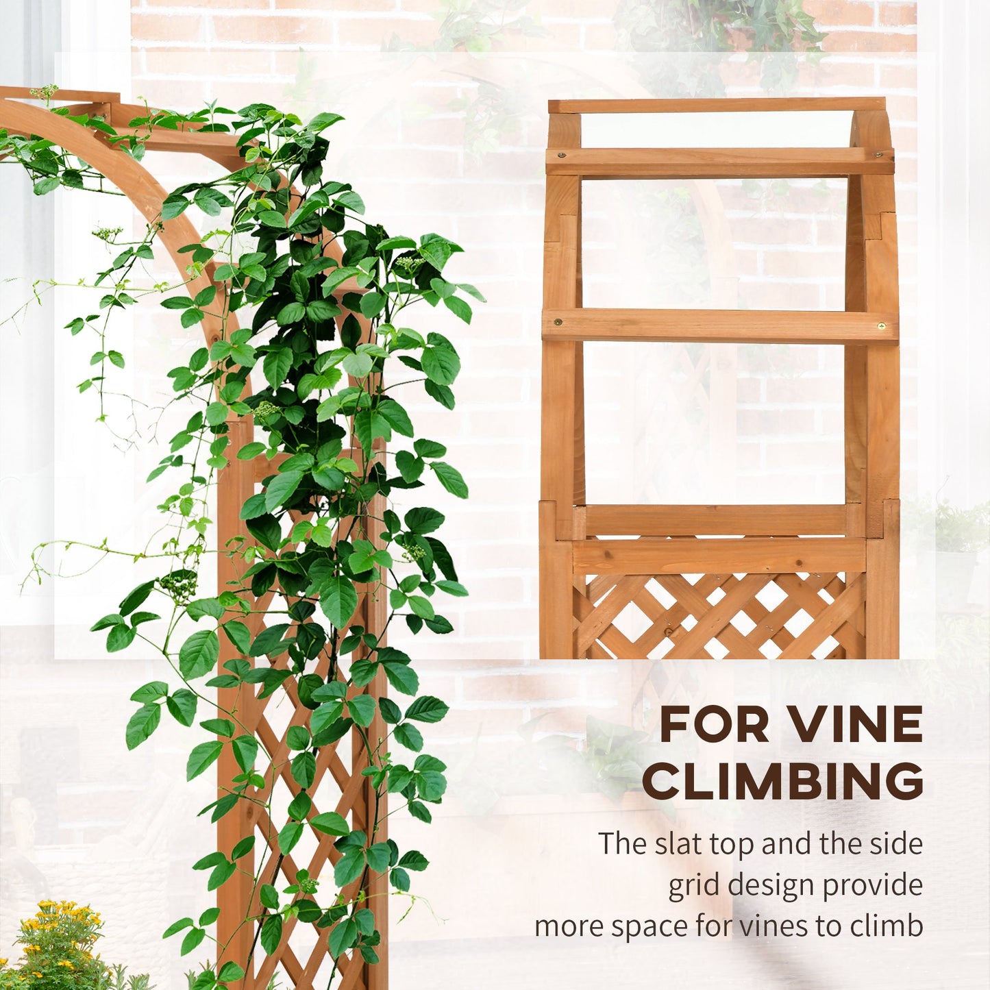 Raised Garden Bed with Arch Trellis, Freestanding Garden Planter Box, Outdoor Planter Container for Vine Climbing Plant Flower Herb, Brown