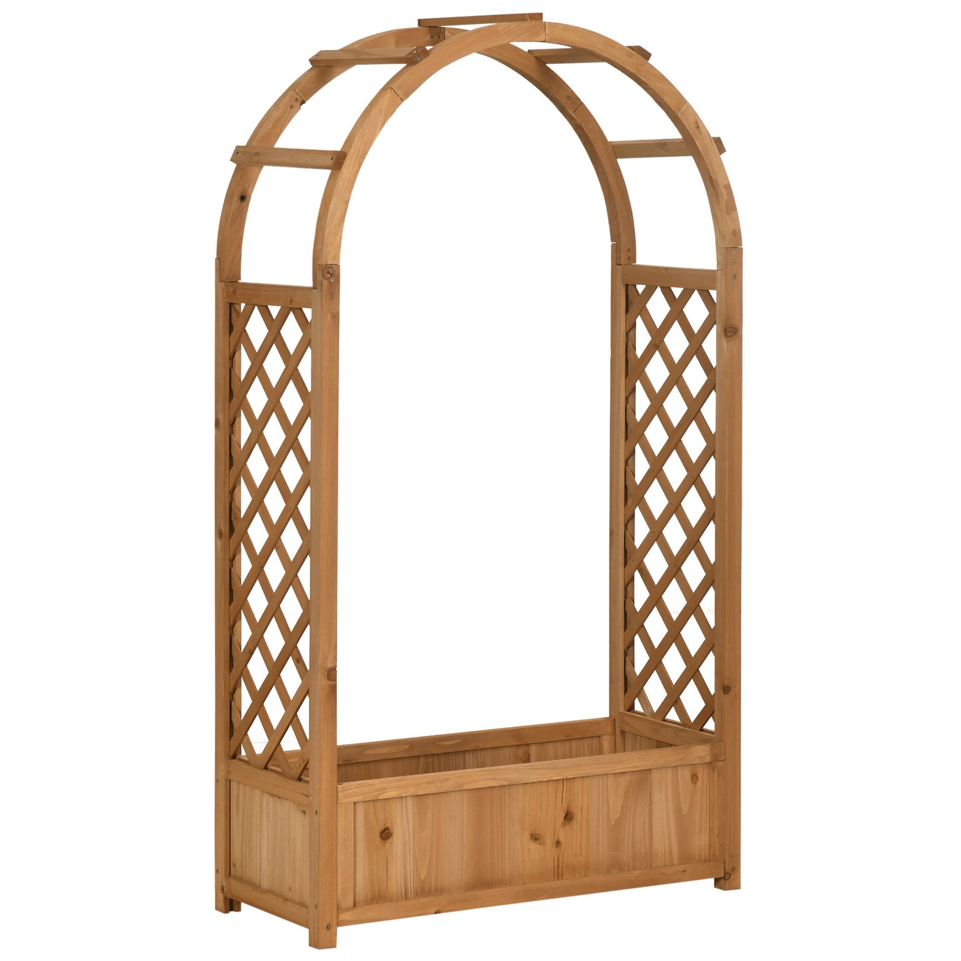 Raised Garden Bed with Arch Trellis, Freestanding Garden Planter Box, Outdoor Planter Container for Vine Climbing Plant Flower Herb, Brown