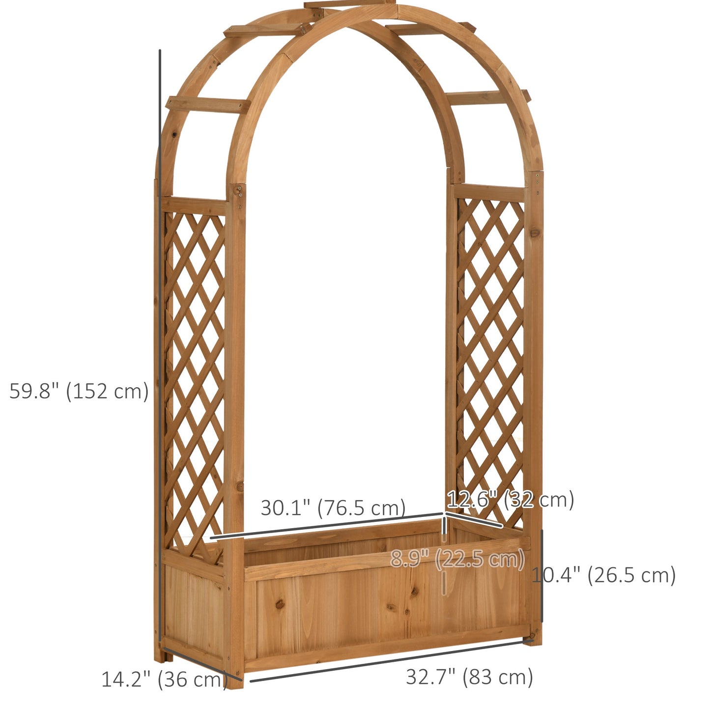 Raised Garden Bed with Arch Trellis, Freestanding Garden Planter Box, Outdoor Planter Container for Vine Climbing Plant Flower Herb, Brown