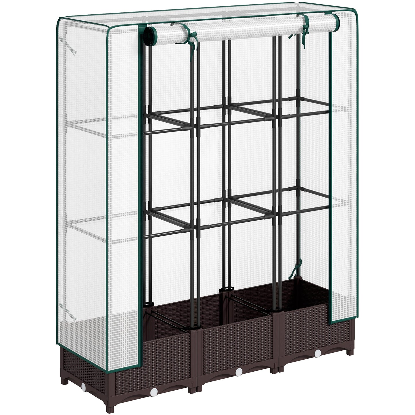 Raised Garden Bed with Trellis, Outdoor Planter Box with PE Greenhouse Cover, Drainage Holes and Zipper Door for Patio, Backyard, Balcony, 47 x 16 x 50 inch, Brown