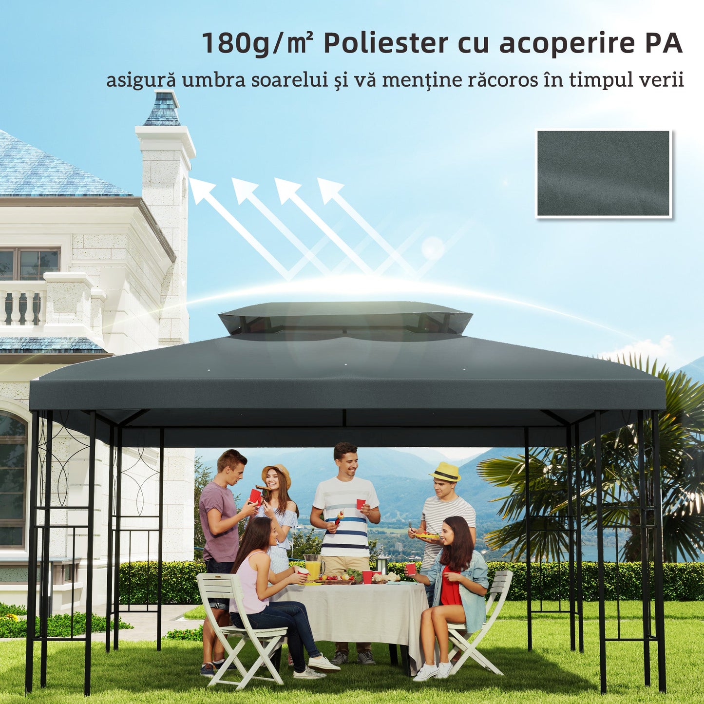 13.1' x 9.8' Gazebo Replacement Canopy 2 Tier Top UV Cover Pavilion Garden Patio Outdoor, Grey (TOP ONLY)