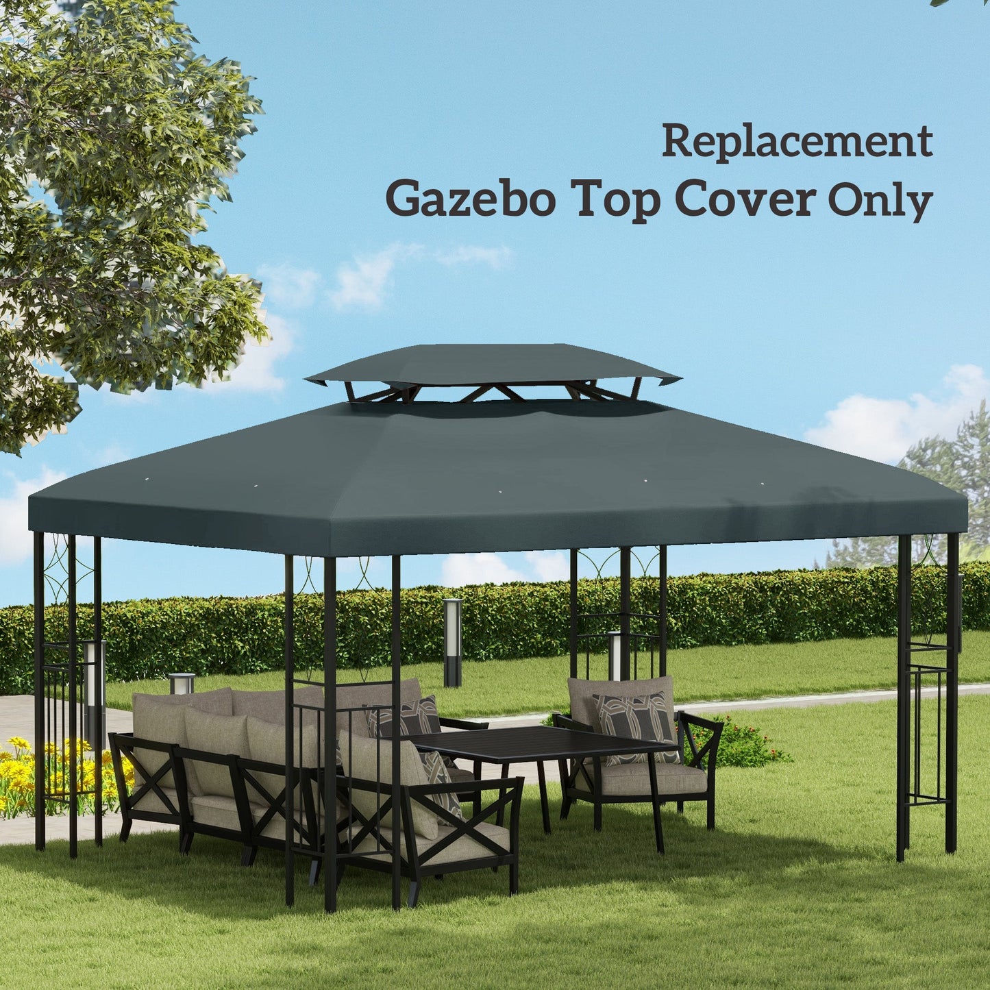 13.1' x 9.8' Gazebo Replacement Canopy 2 Tier Top UV Cover Pavilion Garden Patio Outdoor, Grey (TOP ONLY)