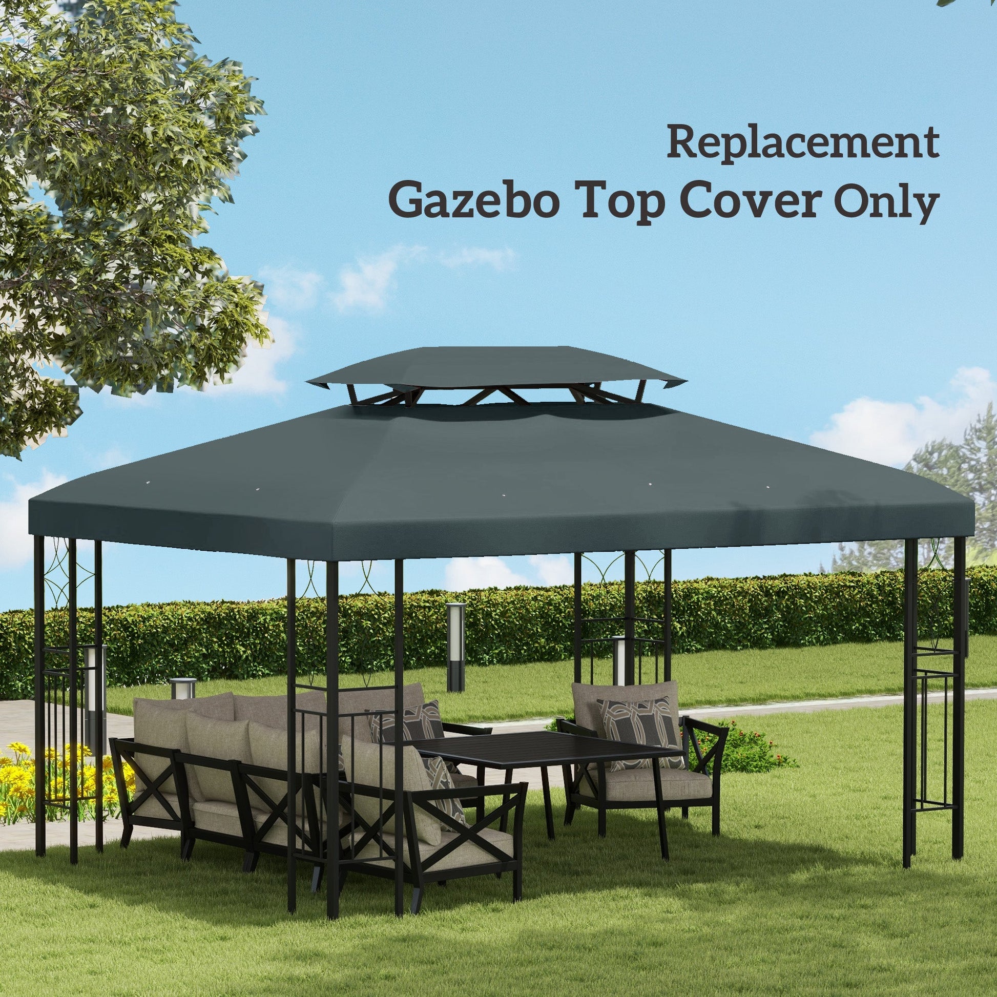 13.1' x 9.8' Gazebo Replacement Canopy 2 Tier Top UV Cover Pavilion Garden Patio Outdoor, Grey (TOP ONLY)
