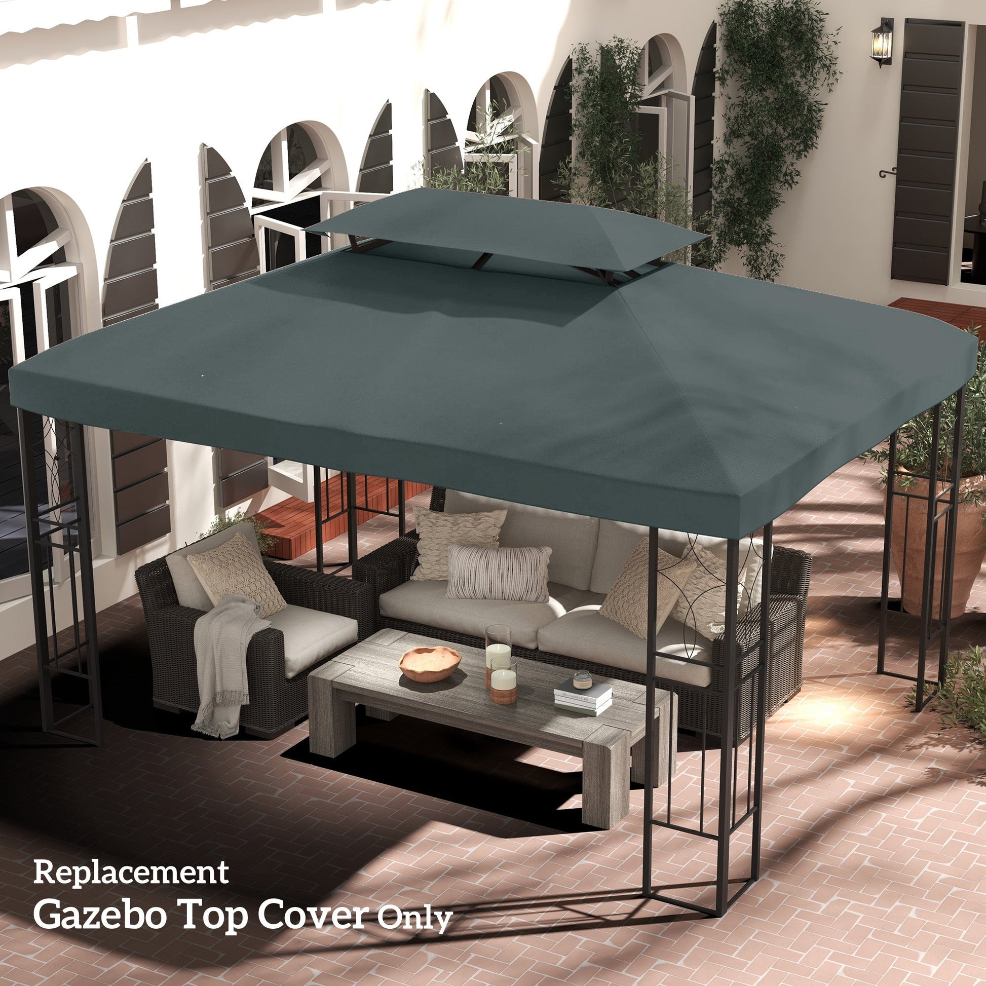 13.1' x 9.8' Gazebo Replacement Canopy 2 Tier Top UV Cover Pavilion Garden Patio Outdoor, Grey (TOP ONLY)