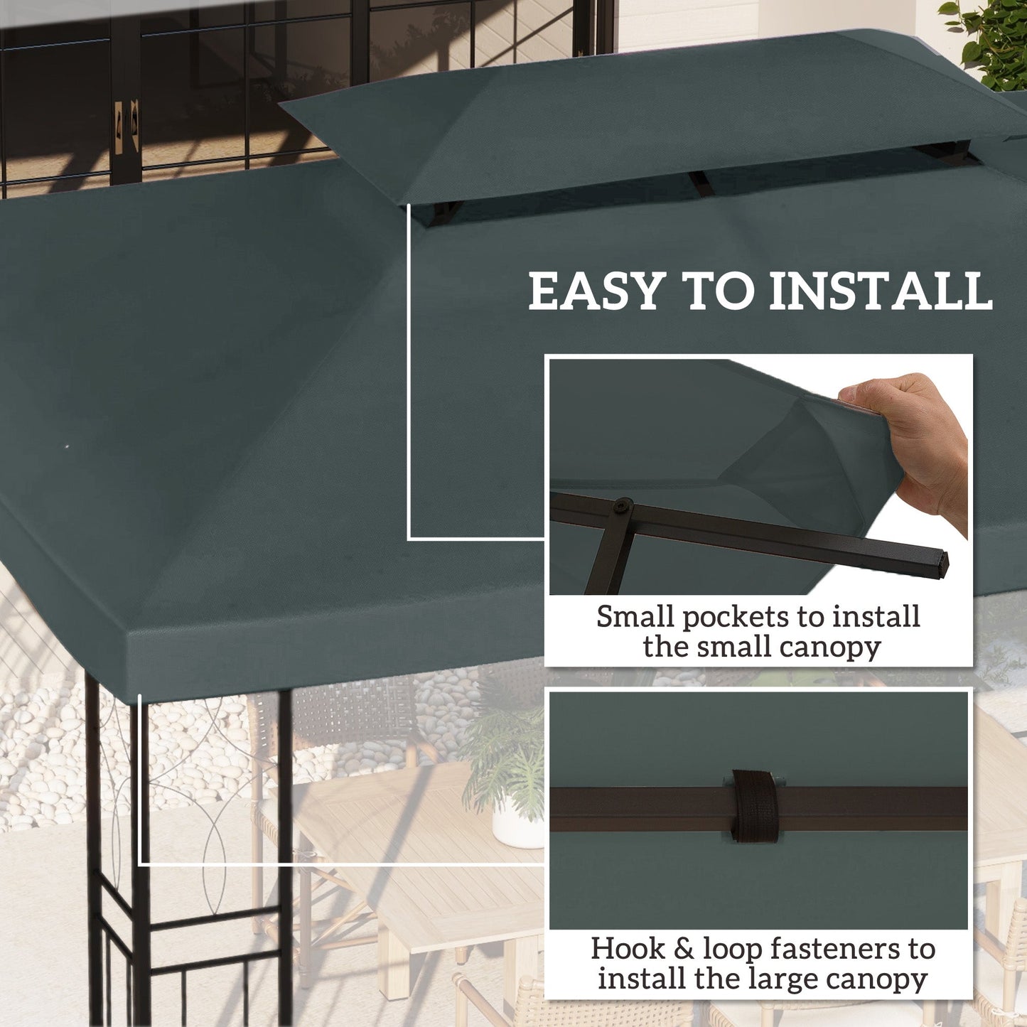 13.1' x 9.8' Gazebo Replacement Canopy 2 Tier Top UV Cover Pavilion Garden Patio Outdoor, Grey (TOP ONLY)