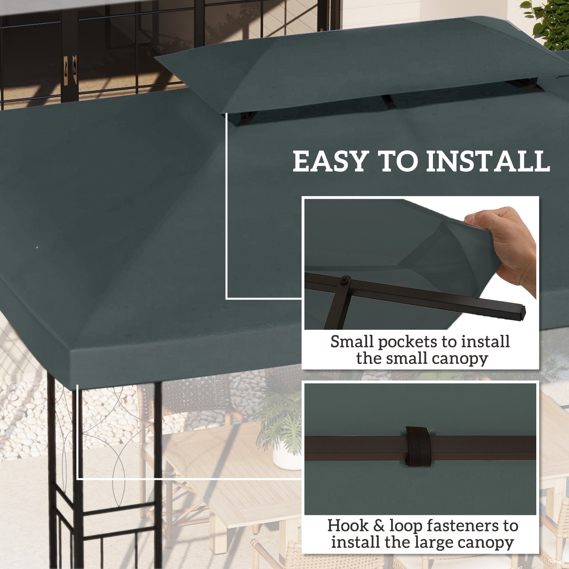 13.1' x 9.8' Gazebo Replacement Canopy 2 Tier Top UV Cover Pavilion Garden Patio Outdoor, Grey (TOP ONLY)