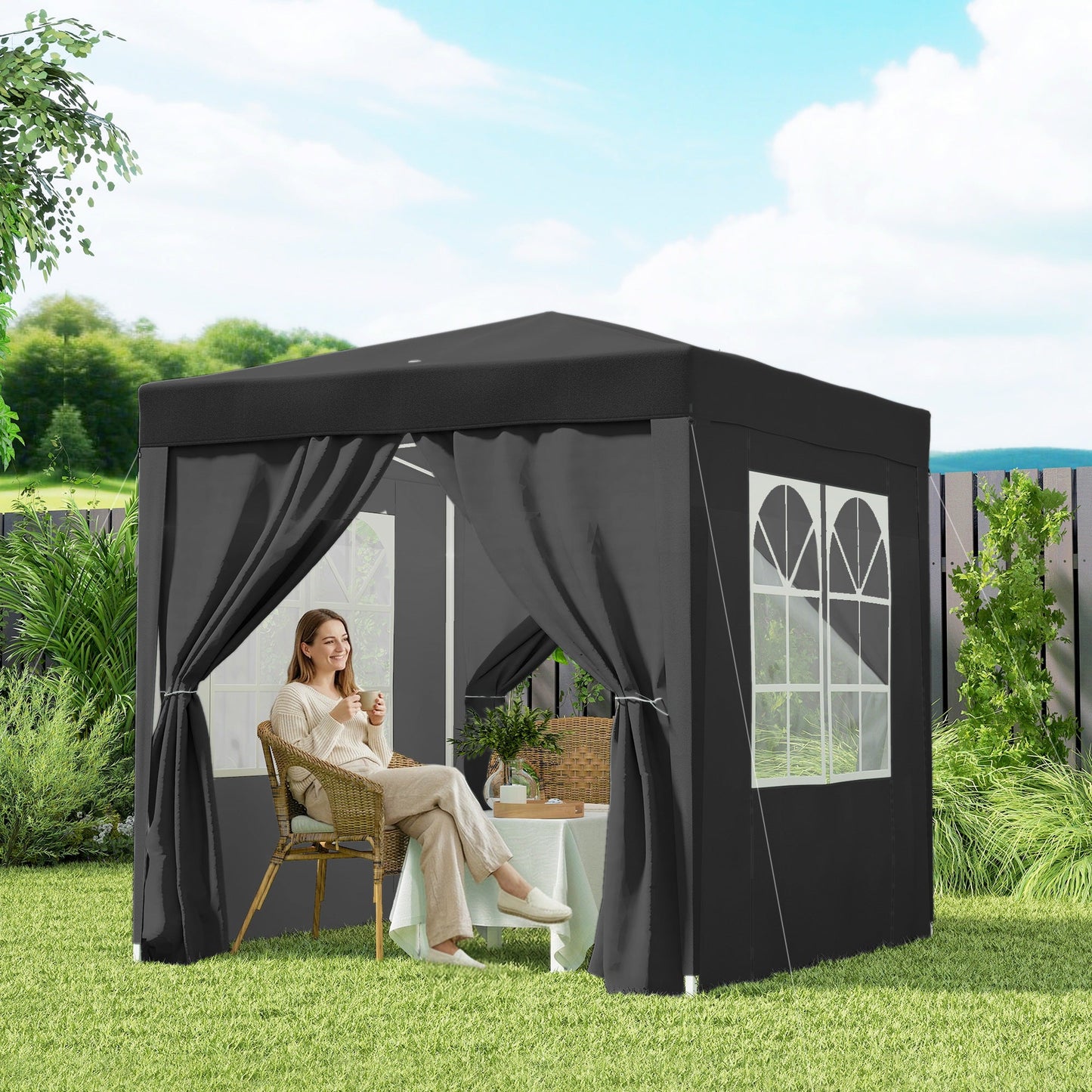 6.6'x6.6' Pop Up Canopy Tent with Sidewalls, Instant Sun Shelter Camping Gazebo with Carry Bag, for Outdoor, Garden, Patio, Black