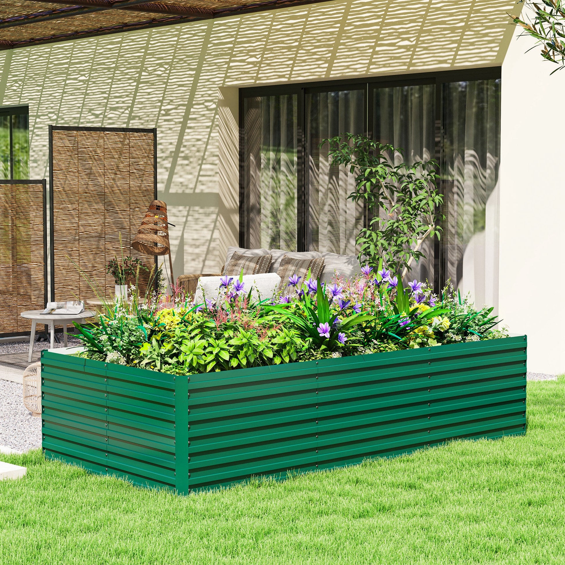 Galvanized Raised Garden Bed, 8' x 4' x 2' Large Outdoor Metal Planter Box, Standing Raised Bed for Growing Flowers, Herbs and Vegetables, Green