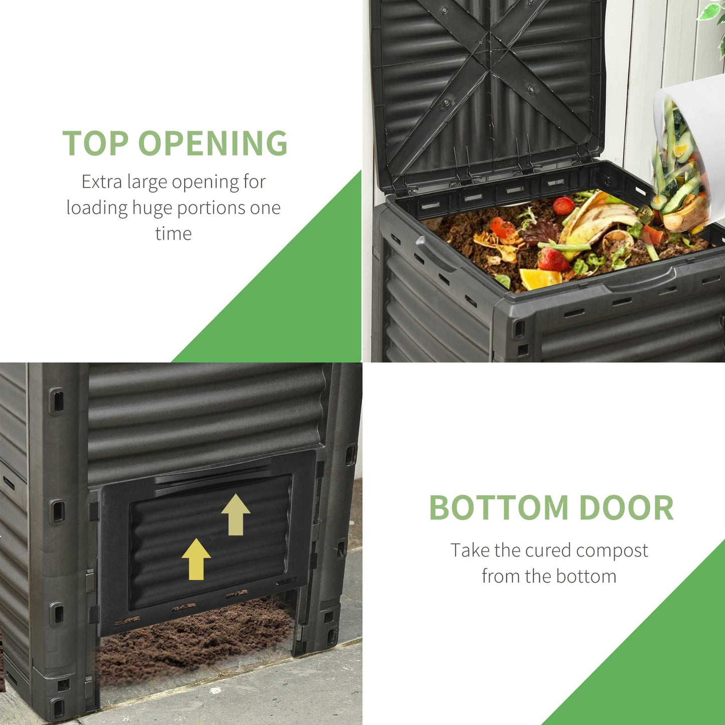 Garden Compost Bin Large Outdoor Compost Container 80 Gallon Fast Creation of Fertile Soil Aerating Compost Box, Easy Assembly, Black