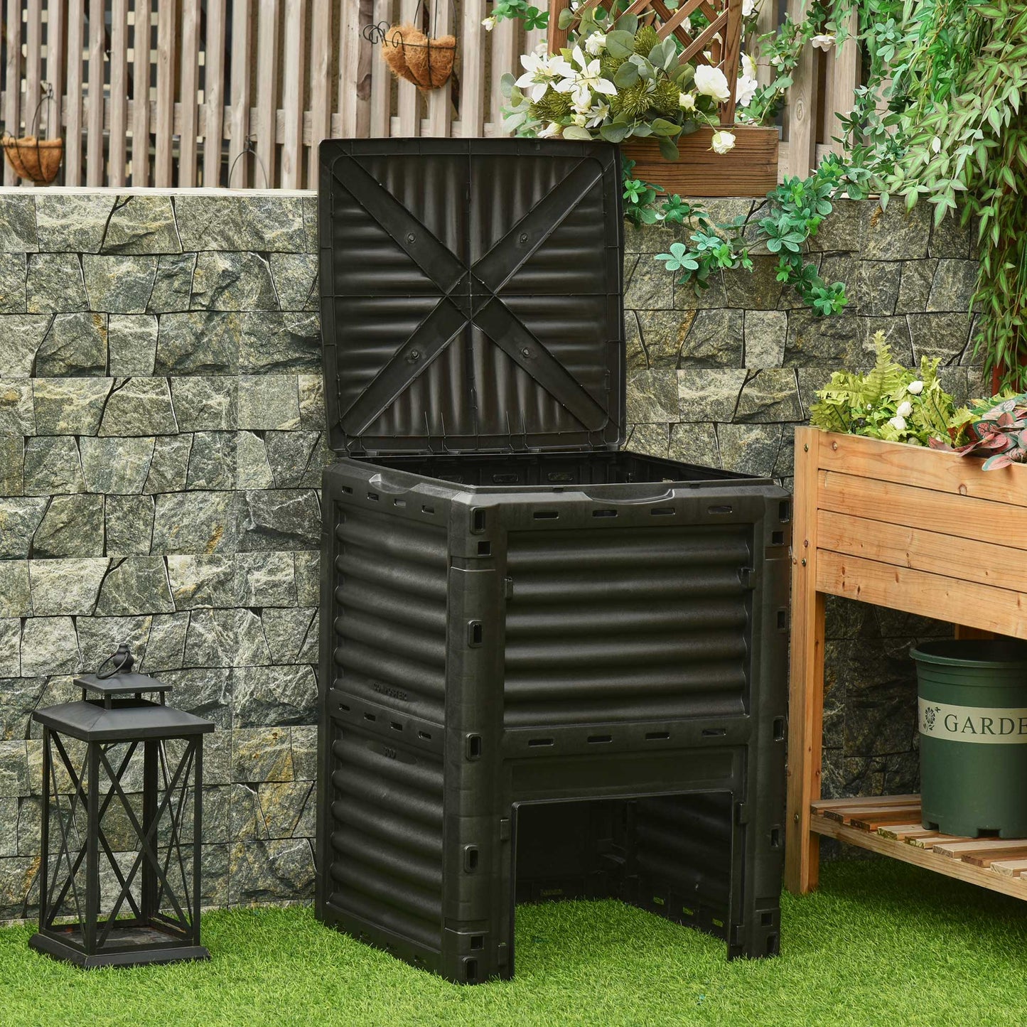 Garden Compost Bin Large Outdoor Compost Container 80 Gallon Fast Creation of Fertile Soil Aerating Compost Box, Easy Assembly, Black
