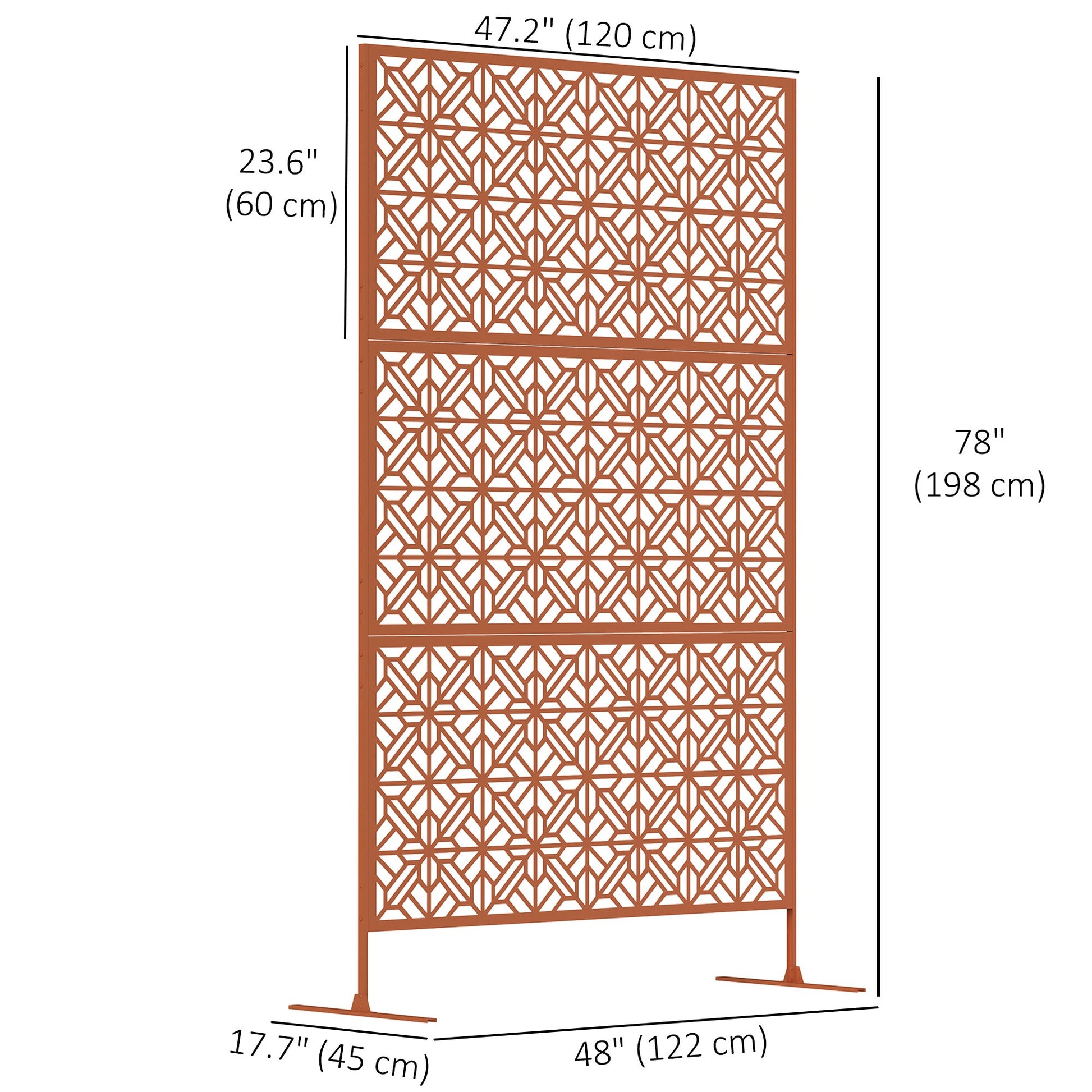 Metal Outdoor Privacy Screen, 78"H x 48"W Decorative Outdoor Divider with Stand, Freestanding Privacy Panel with Diamond Hollow Design for Garden, Patio, Backyard, Brown