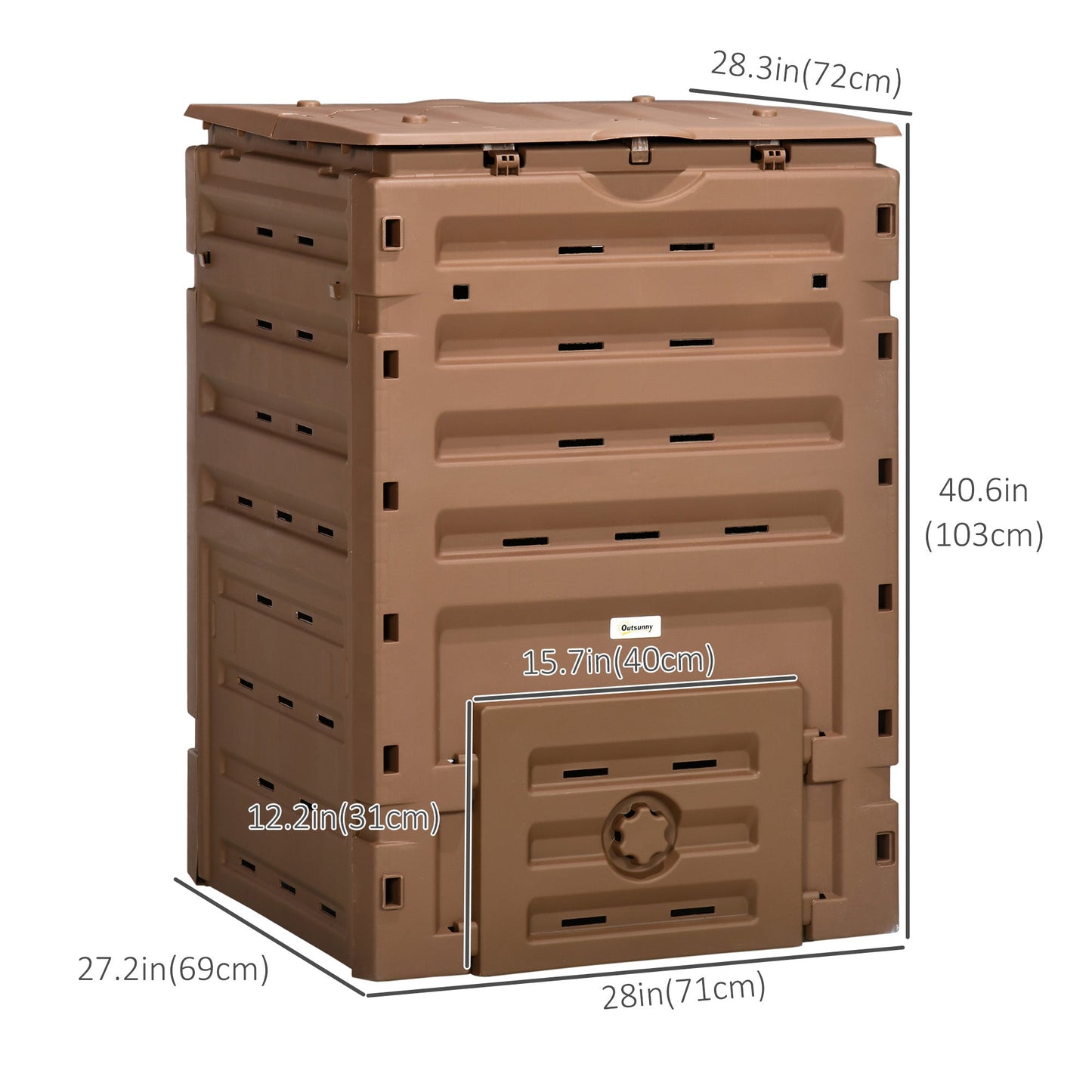 Compost Bin, 120 Gallon (450L) Garden Composter with 80 Vents and 2 Sliding Doors, Lightweight & Sturdy, Fast Creation of Fertile Soil, Brown