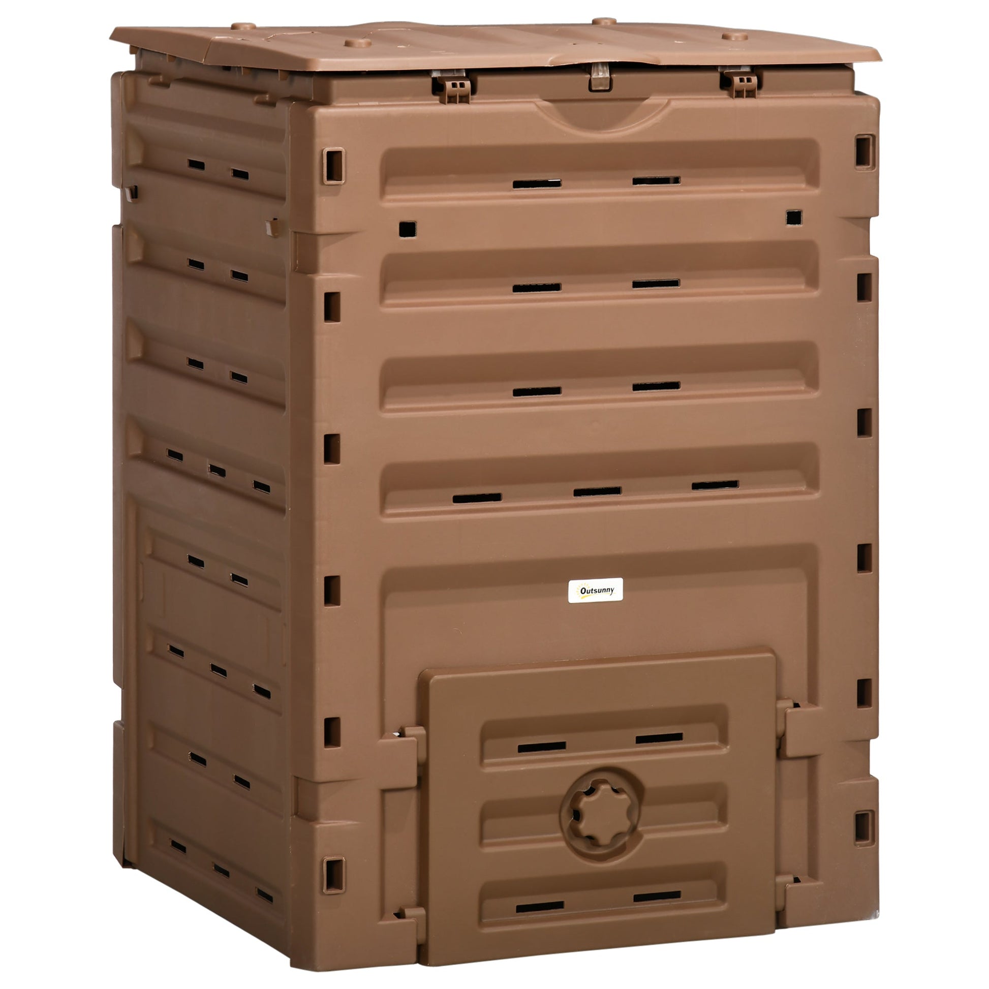 Compost Bin, 120 Gallon (450L) Garden Composter with 80 Vents and 2 Sliding Doors, Lightweight & Sturdy, Fast Creation of Fertile Soil, Brown
