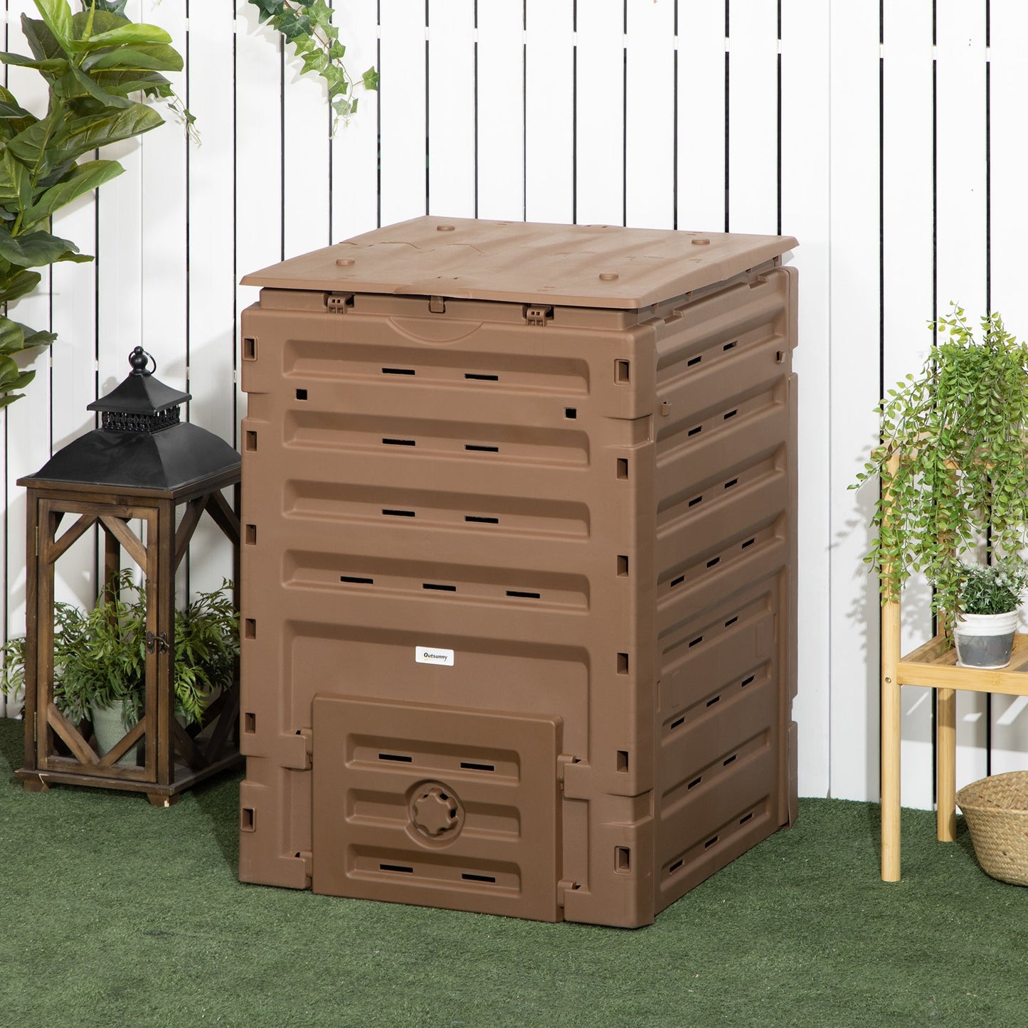 Compost Bin, 120 Gallon (450L) Garden Composter with 80 Vents and 2 Sliding Doors, Lightweight & Sturdy, Fast Creation of Fertile Soil, Brown