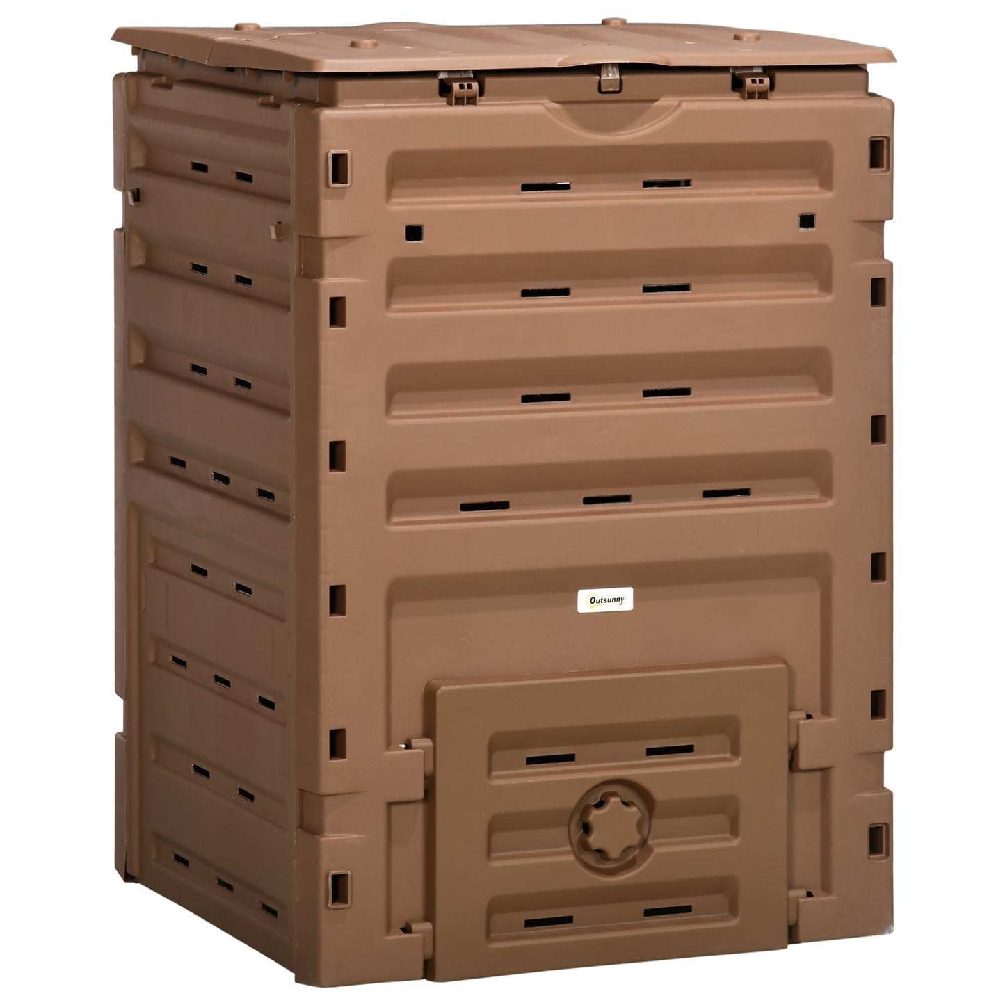 Compost Bin, 120 Gallon (450L) Garden Composter with 80 Vents and 2 Sliding Doors, Lightweight & Sturdy, Fast Creation of Fertile Soil, Brown