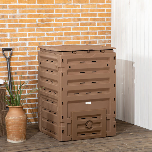 Compost Bin, 120 Gallon (450L) Garden Composter with 80 Vents and 2 Sliding Doors, Lightweight & Sturdy, Fast Creation of Fertile Soil, Brown