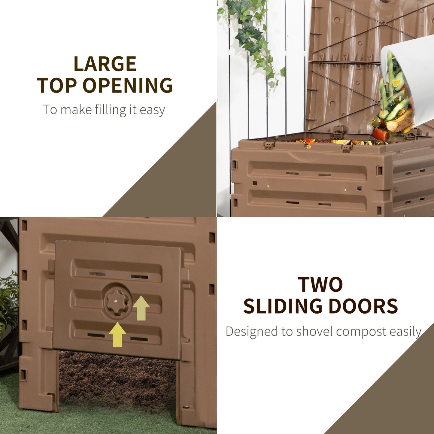 Compost Bin, 120 Gallon (450L) Garden Composter with 80 Vents and 2 Sliding Doors, Lightweight & Sturdy, Fast Creation of Fertile Soil, Brown