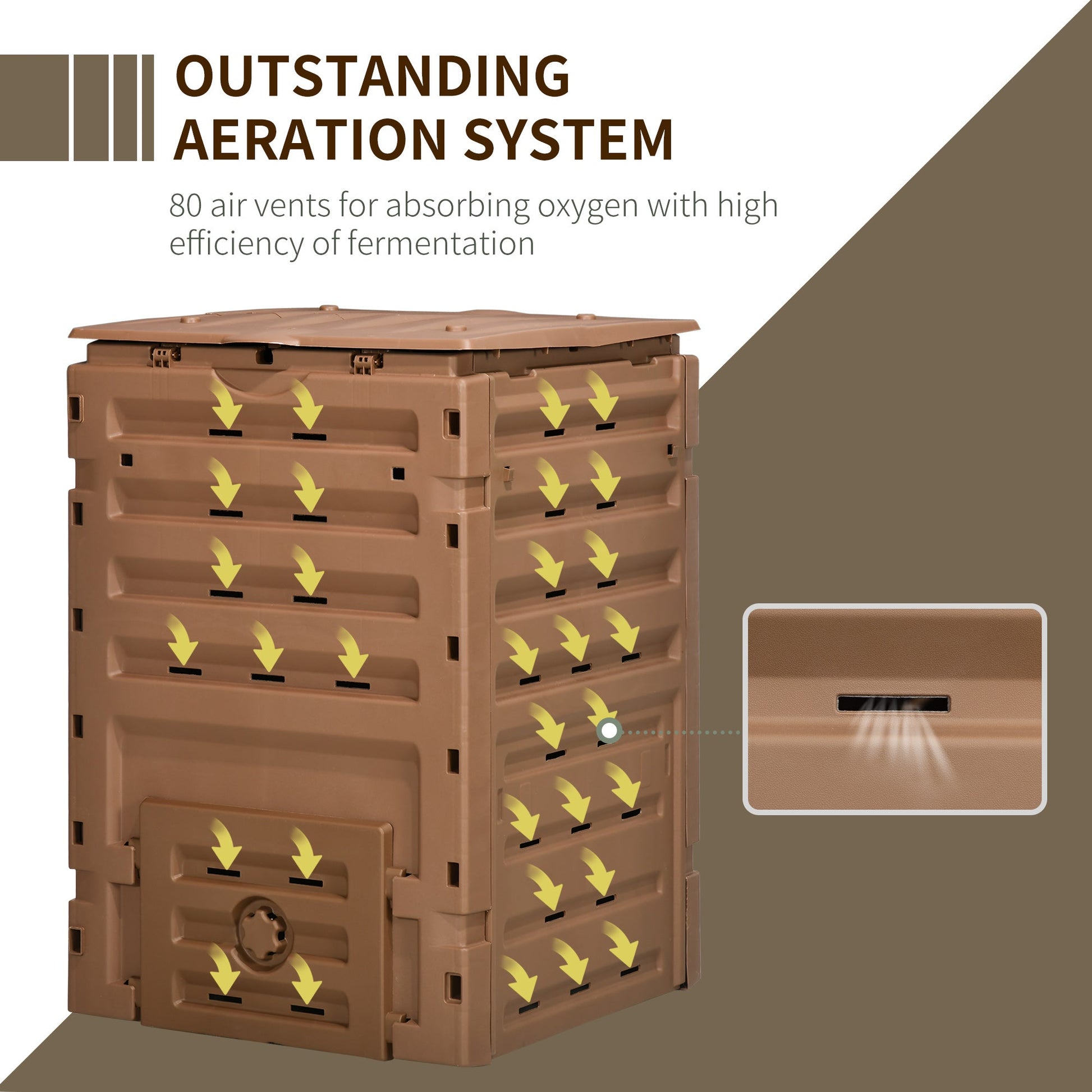 Compost Bin, 120 Gallon (450L) Garden Composter with 80 Vents and 2 Sliding Doors, Lightweight & Sturdy, Fast Creation of Fertile Soil, Brown