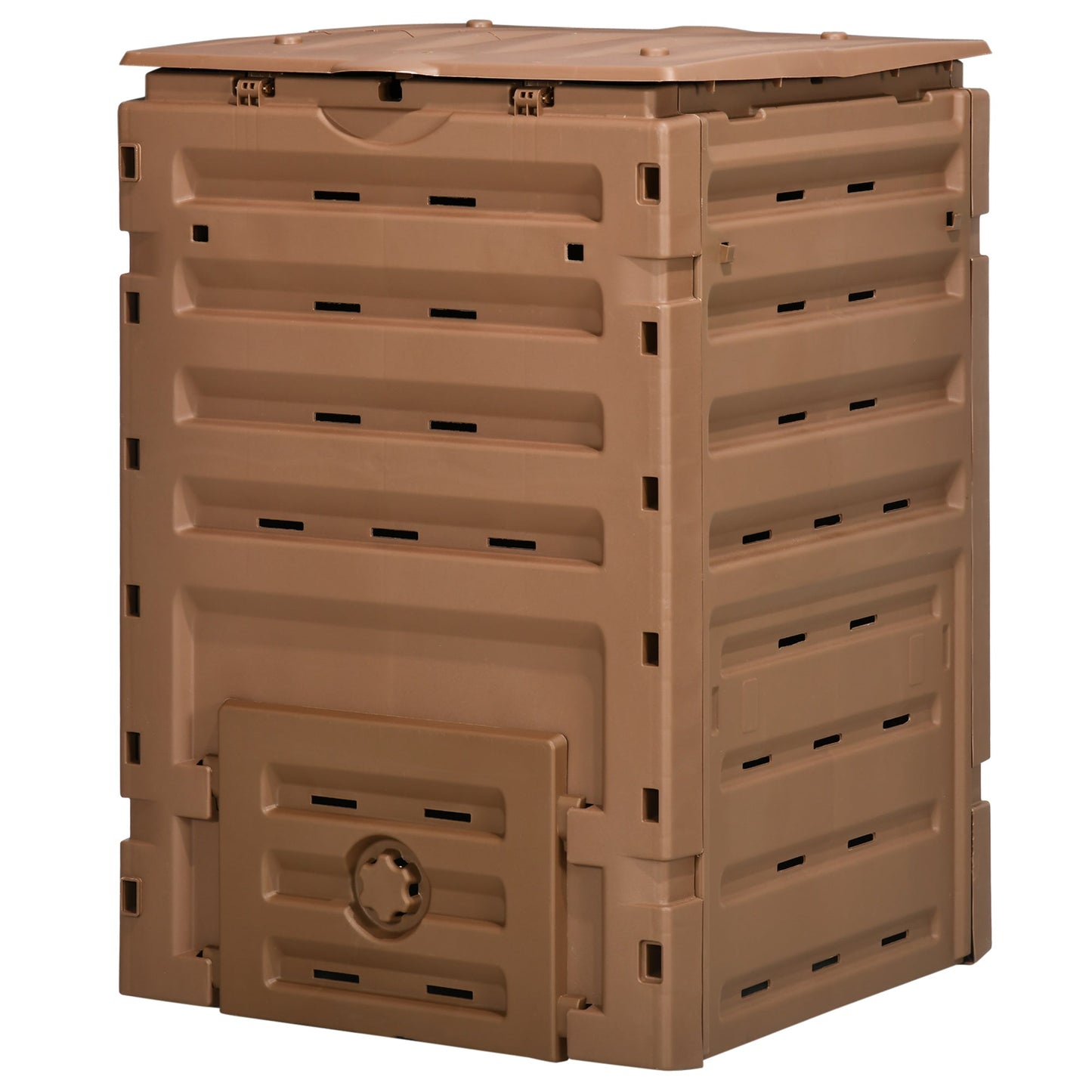 Compost Bin, 120 Gallon (450L) Garden Composter with 80 Vents and 2 Sliding Doors, Lightweight & Sturdy, Fast Creation of Fertile Soil, Brown