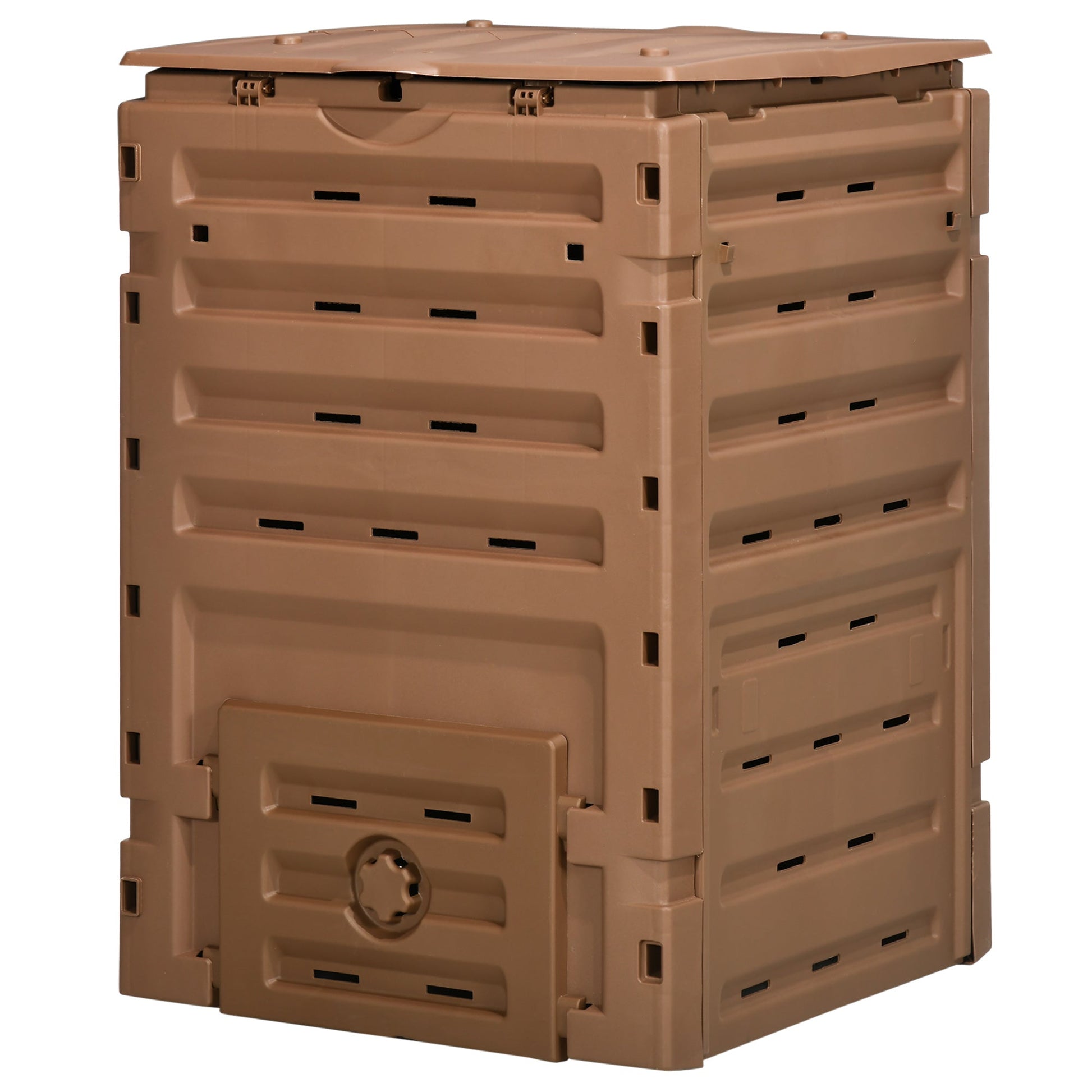 Compost Bin, 120 Gallon (450L) Garden Composter with 80 Vents and 2 Sliding Doors, Lightweight & Sturdy, Fast Creation of Fertile Soil, Brown
