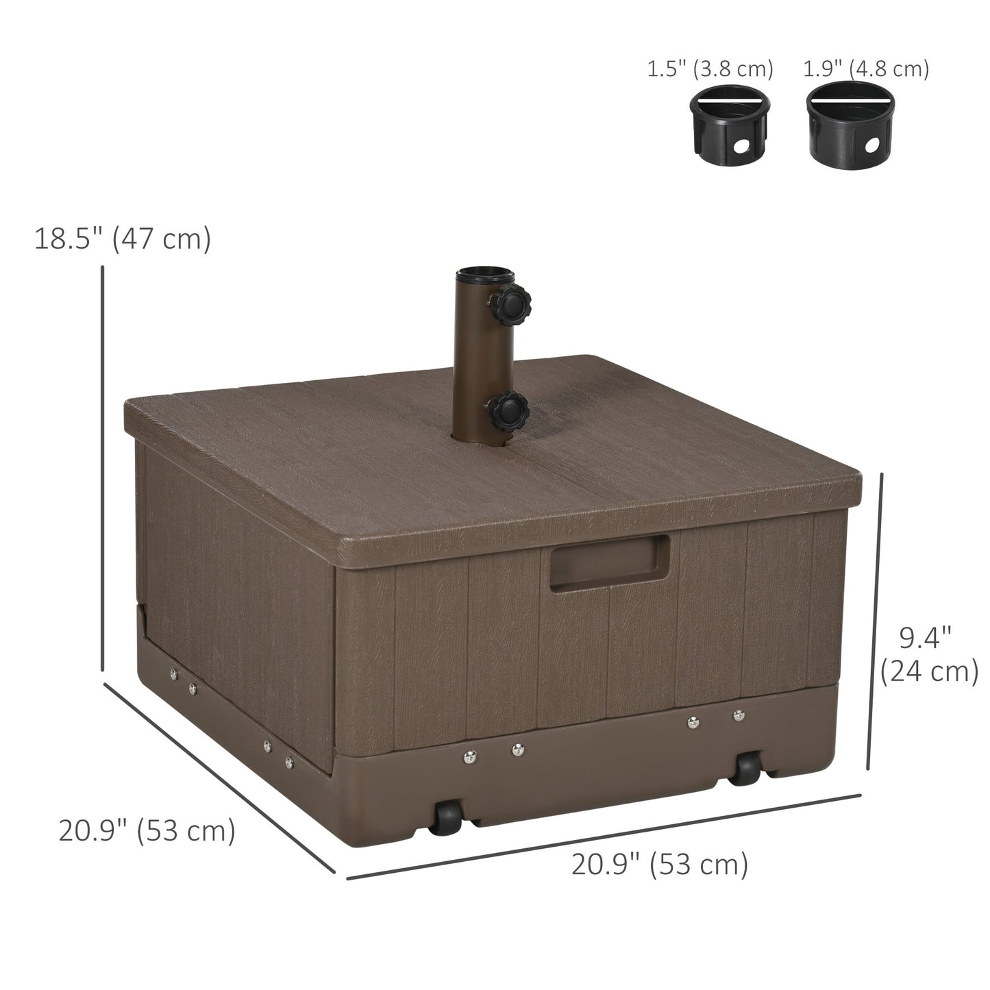 175lbs Heavy Duty Patio Umbrella Base with Wheels, 3-in-1 Market Umbrella Stand, Outdoor Side Table, Planter Box for Garden, Backyard, Brown