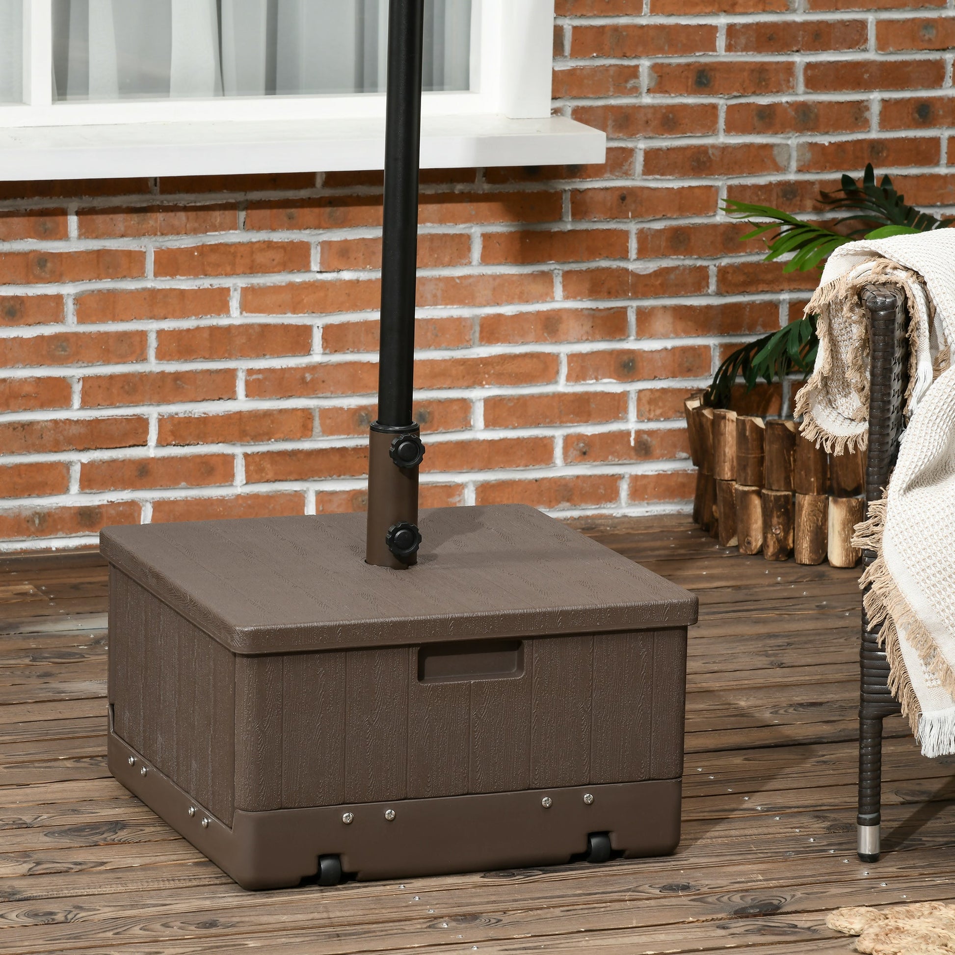 175lbs Heavy Duty Patio Umbrella Base with Wheels, 3-in-1 Market Umbrella Stand, Outdoor Side Table, Planter Box for Garden, Backyard, Brown