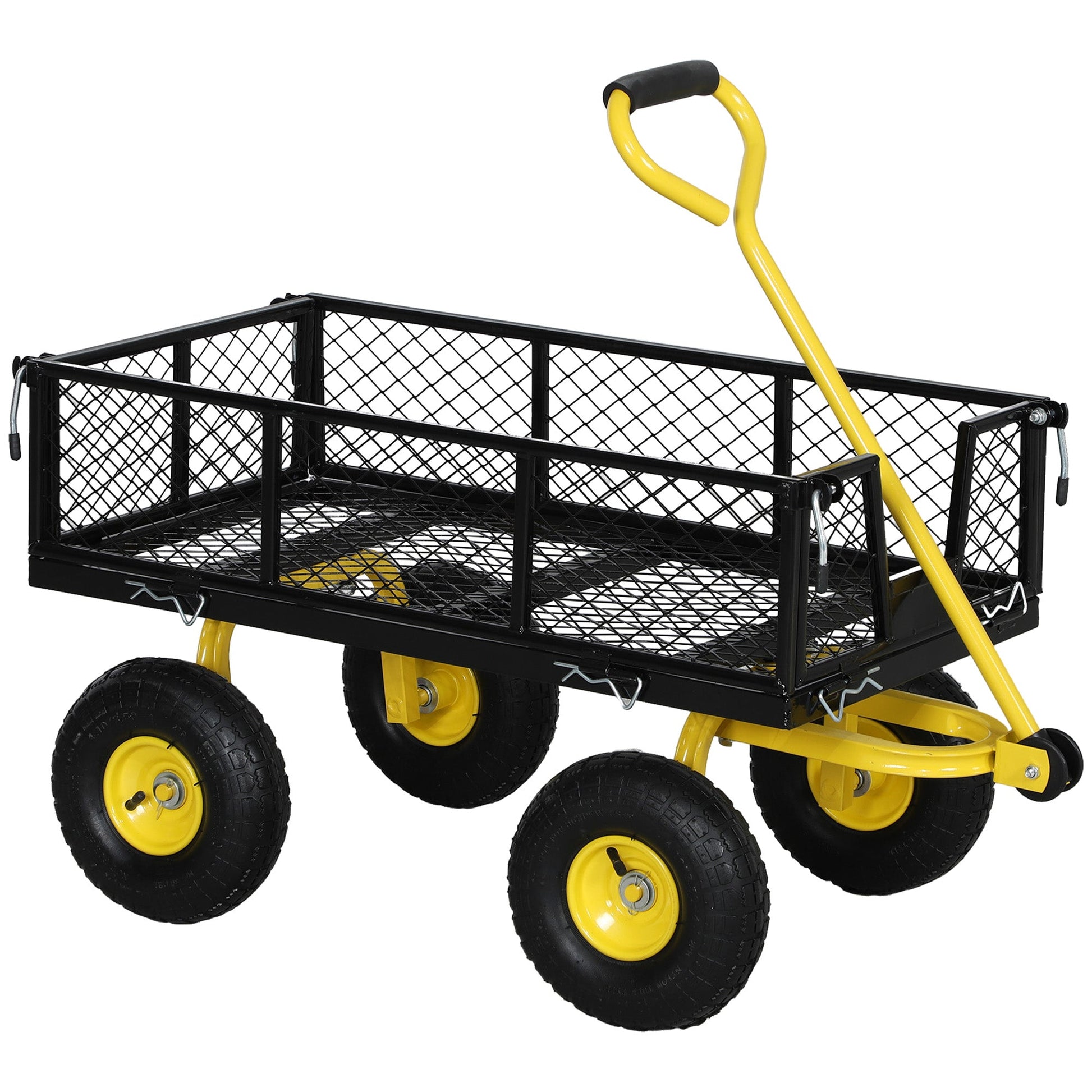Heavy Duty Garden Cart, Steel Utility Wagon Cart with Removable Sides to Convert into Flatbed, 10" Wheels, 180° Rotating Handle, 440lbs Capacity, for Beach Lawn Yard