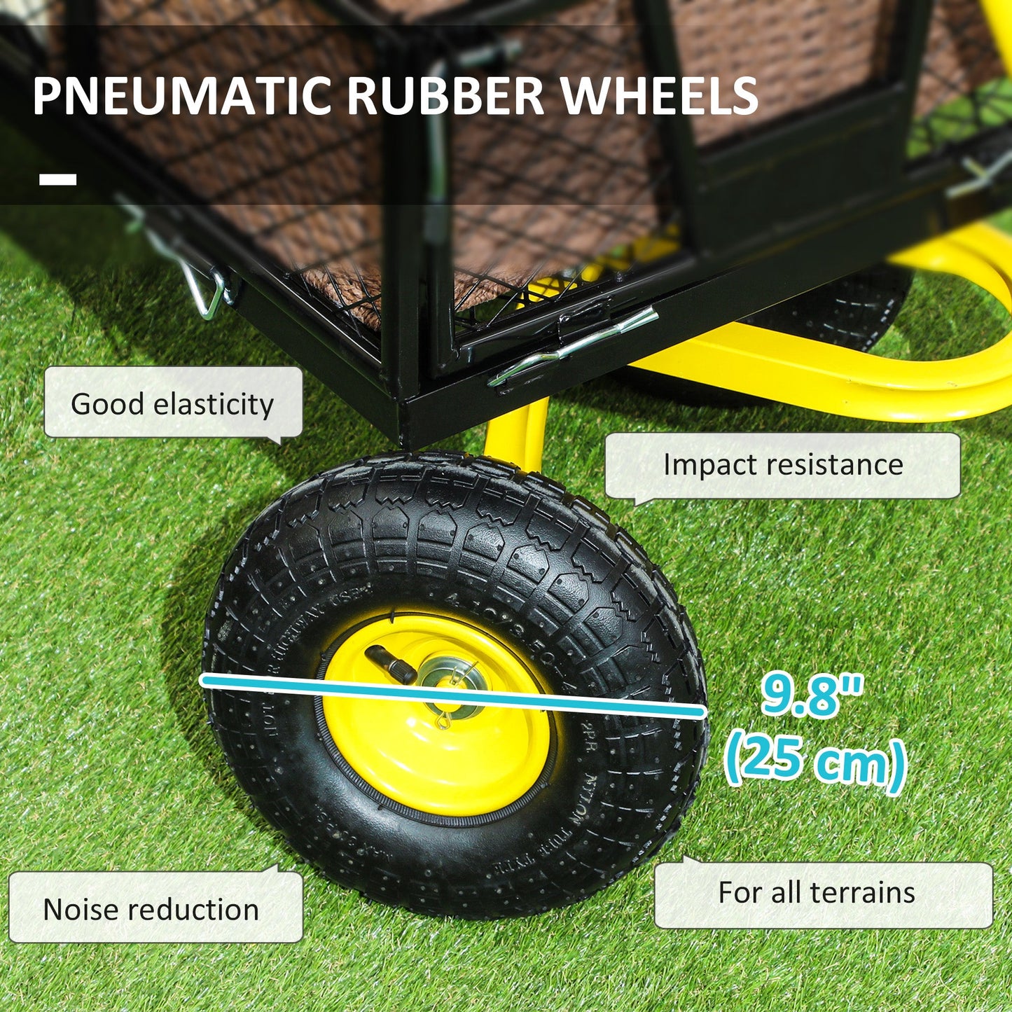 Heavy Duty Garden Cart, Steel Utility Wagon Cart with Removable Sides to Convert into Flatbed, 10" Wheels, 180° Rotating Handle, 440lbs Capacity, for Beach Lawn Yard