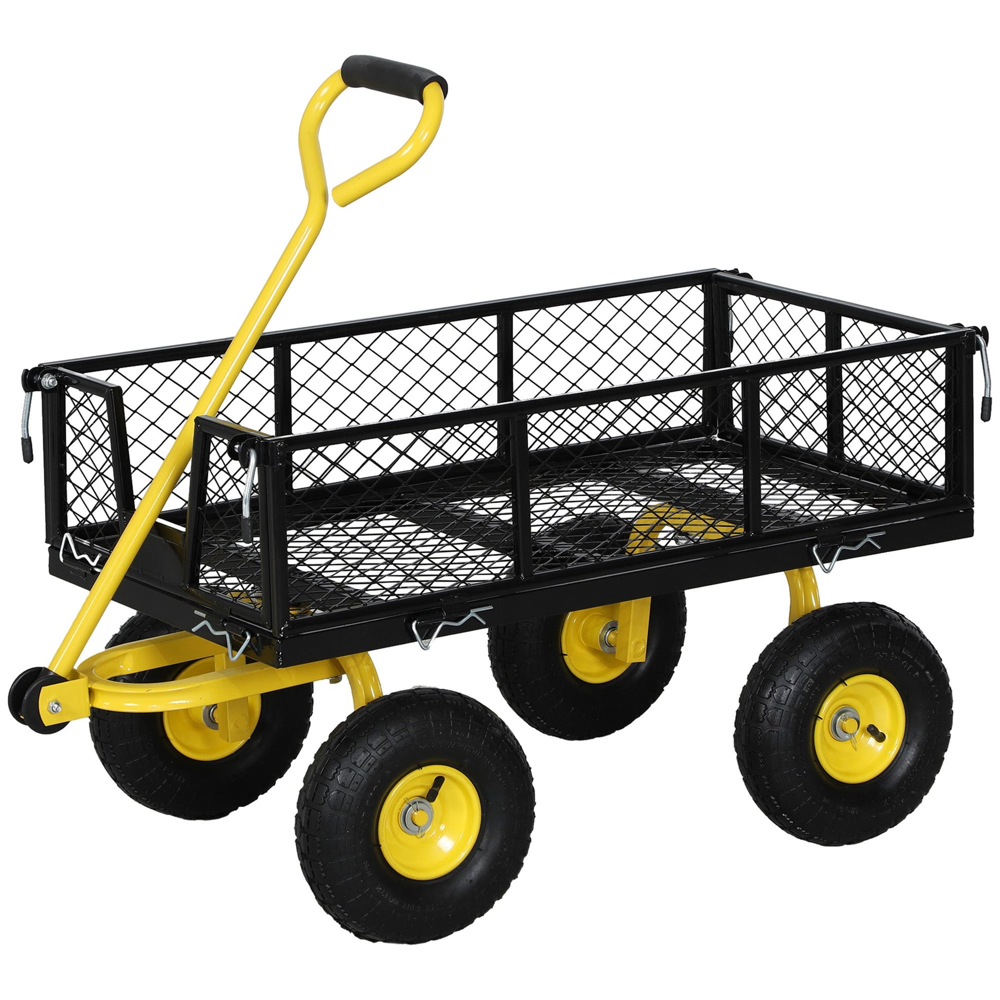 Heavy Duty Garden Cart, Steel Utility Wagon Cart with Removable Sides to Convert into Flatbed, 10" Wheels, 180° Rotating Handle, 440lbs Capacity, for Beach Lawn Yard