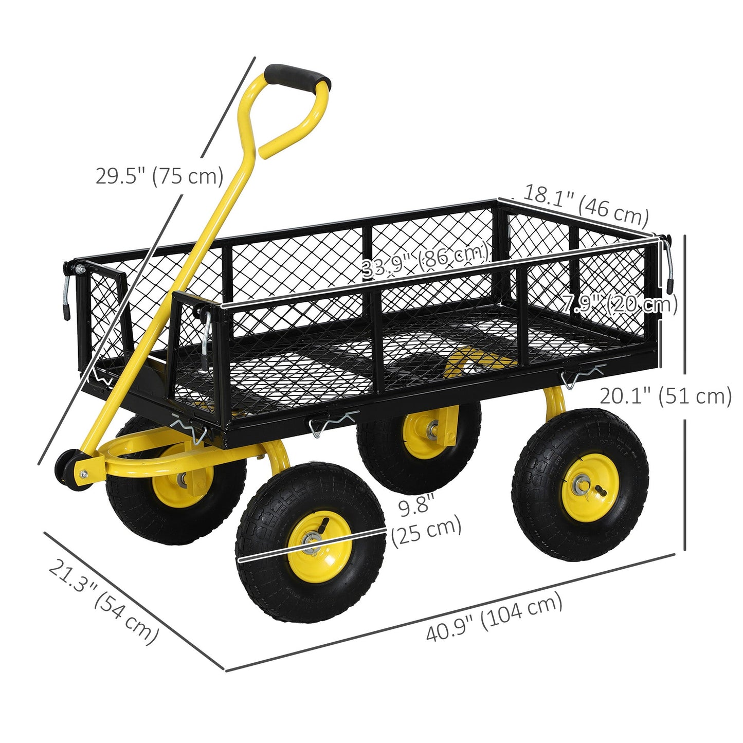 Heavy Duty Garden Cart, Steel Utility Wagon Cart with Removable Sides to Convert into Flatbed, 10" Wheels, 180° Rotating Handle, 440lbs Capacity, for Beach Lawn Yard