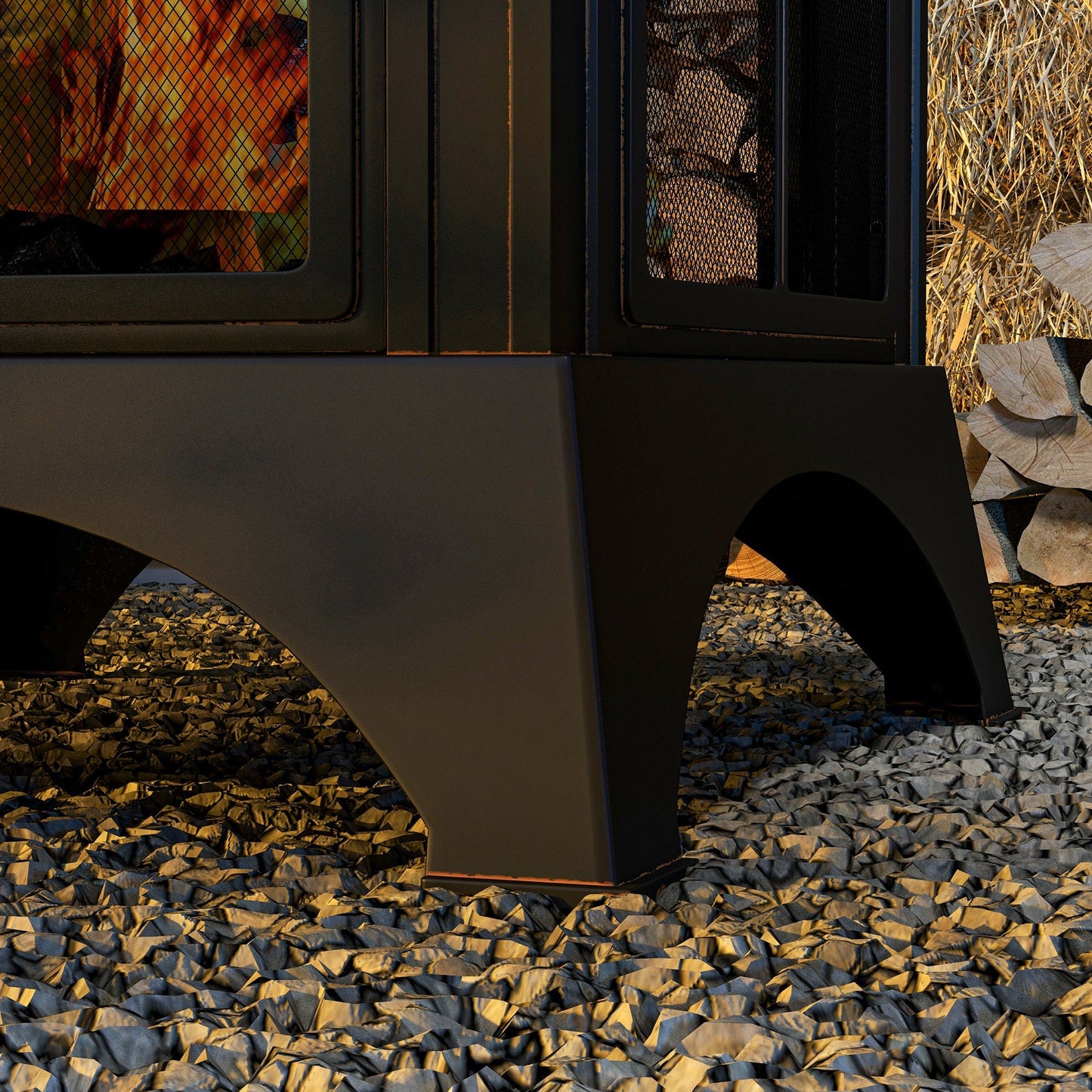 28" Fire Pit with Chimney Style, Outdoor Wood Burning Firepit with Spark Guard and Poker, Steel, Black