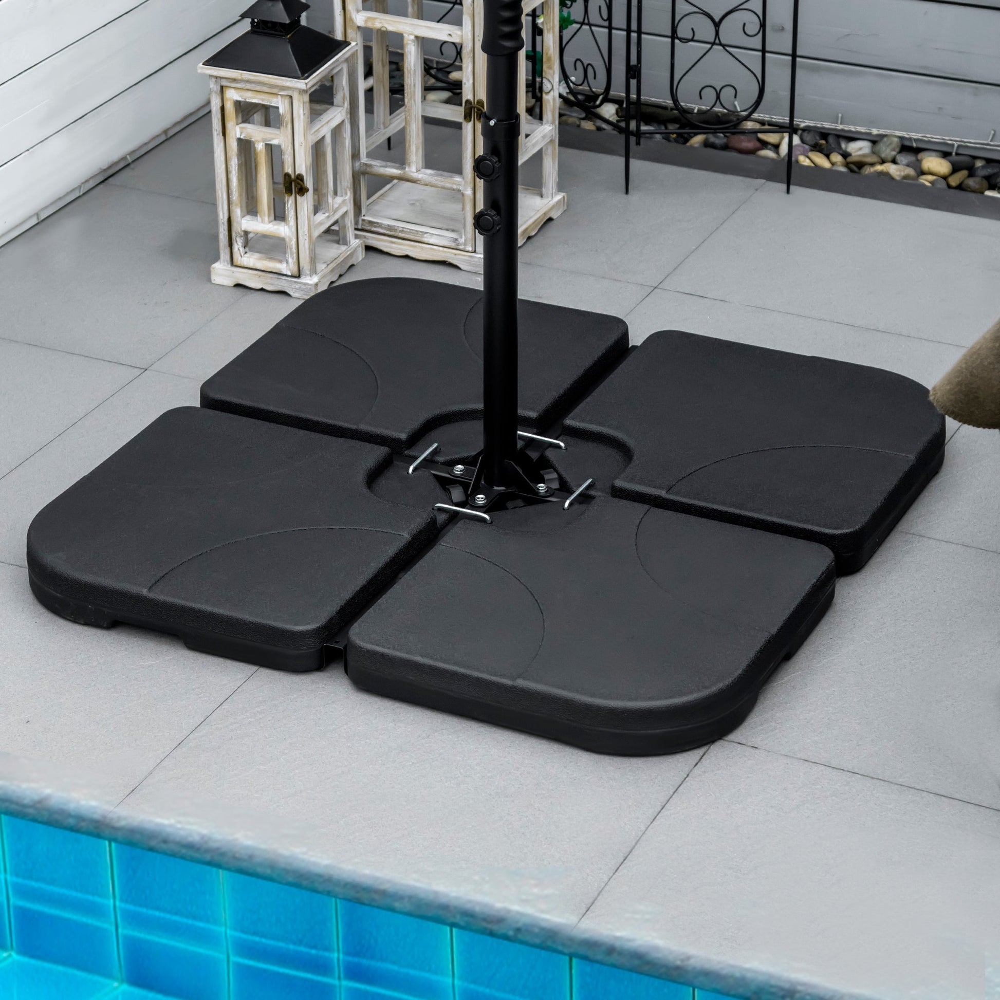 Set of 4 Parasol Base Weights for Banana Hanging Cantilever Umbrella, Water and Sand Filled Umbrella Base Stand, Up to 172lbs., Black