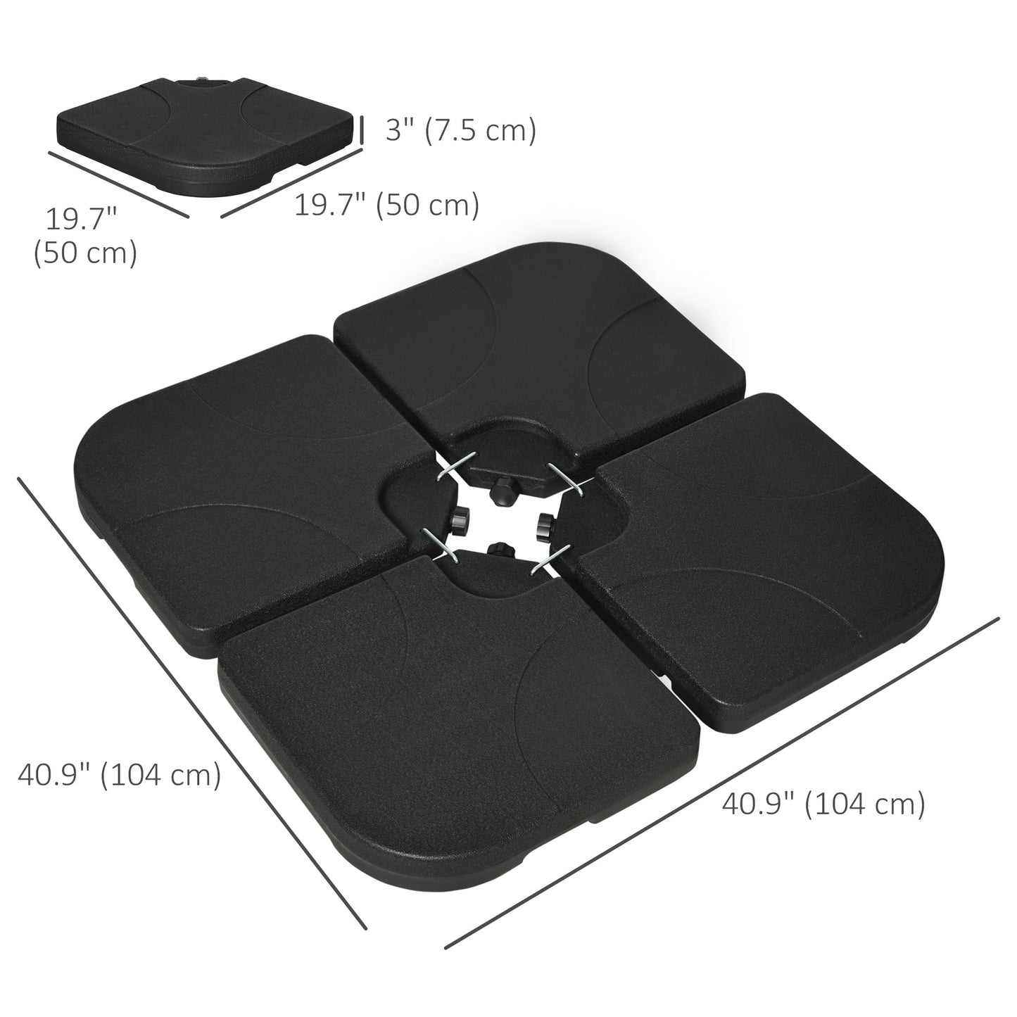 Set of 4 Parasol Base Weights for Banana Hanging Cantilever Umbrella, Water and Sand Filled Umbrella Base Stand, Up to 172lbs., Black