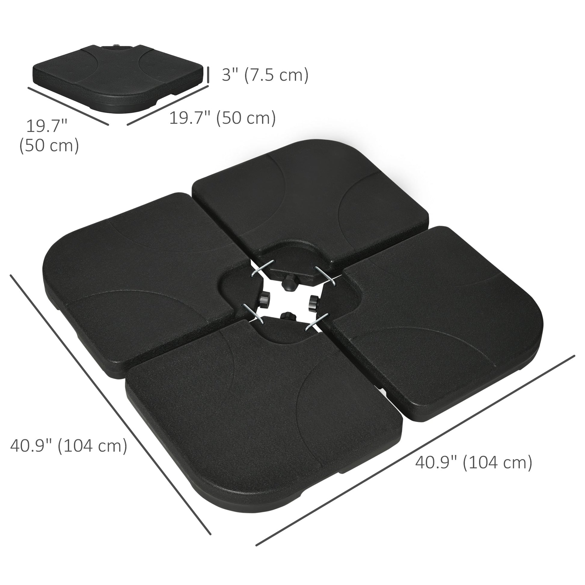 Set of 4 Parasol Base Weights for Banana Hanging Cantilever Umbrella, Water and Sand Filled Umbrella Base Stand, Up to 172lbs., Black