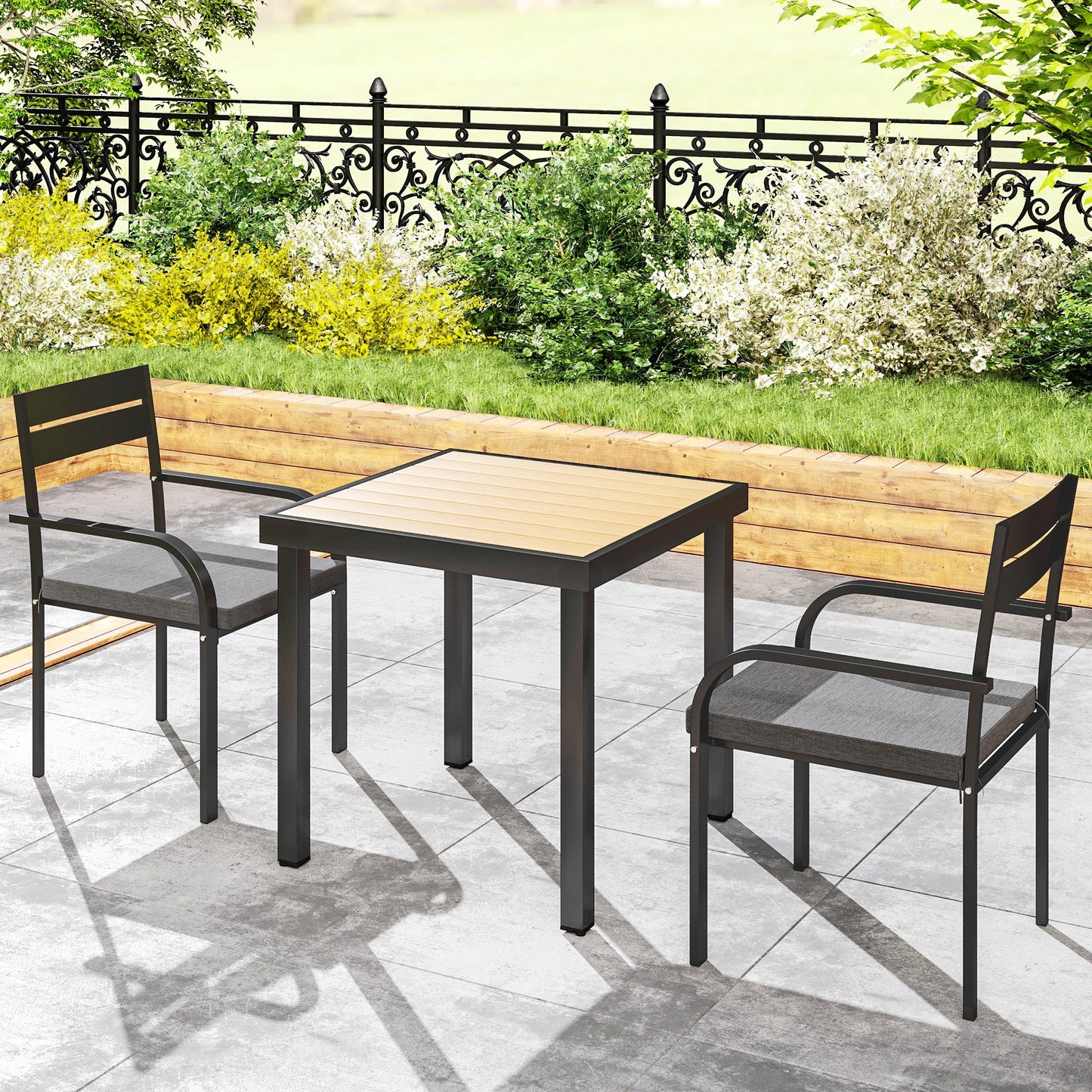 2 Pcs Aluminum Outdoor Dining Chairs, Patio Stackable Chairs with Soft Cushion, for Deck, Garden, Balcony, Poolside, Grey