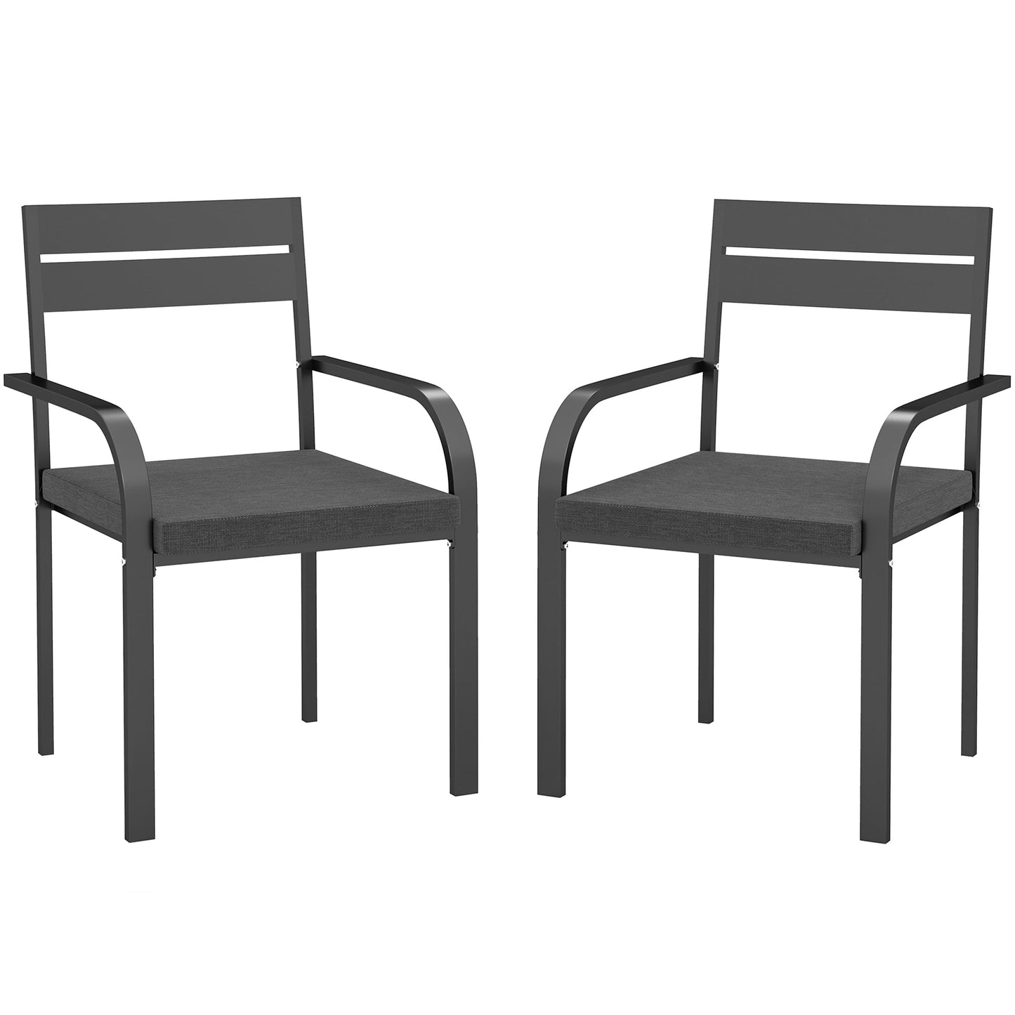 2 Pcs Aluminum Outdoor Dining Chairs, Patio Stackable Chairs with Soft Cushion, for Deck, Garden, Balcony, Poolside, Grey