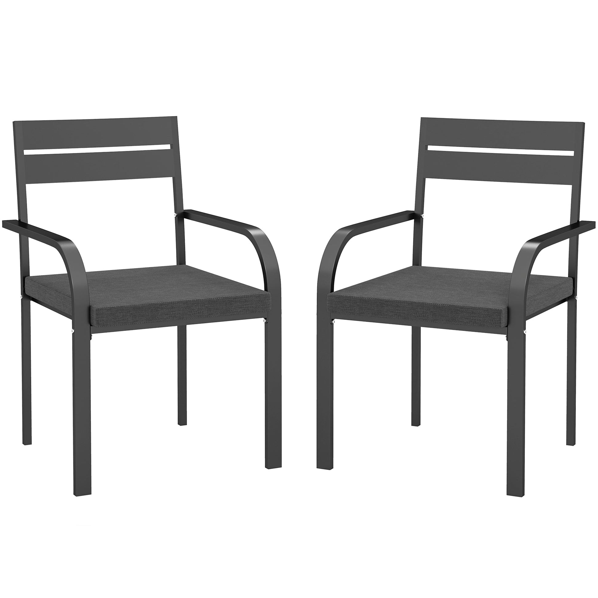 2 Pcs Aluminum Outdoor Dining Chairs, Patio Stackable Chairs with Soft Cushion, for Deck, Garden, Balcony, Poolside, Grey