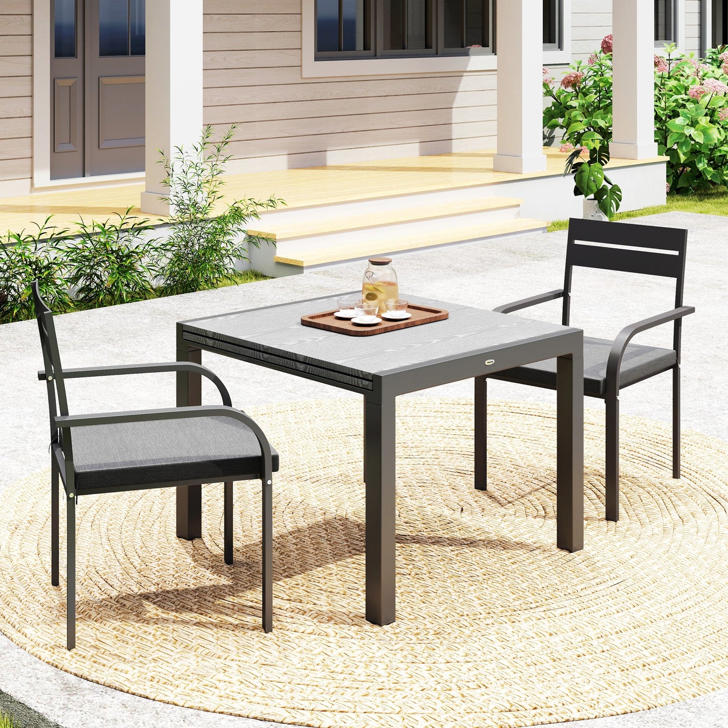 2 Pcs Aluminum Outdoor Dining Chairs, Patio Stackable Chairs with Soft Cushion, for Deck, Garden, Balcony, Poolside, Grey