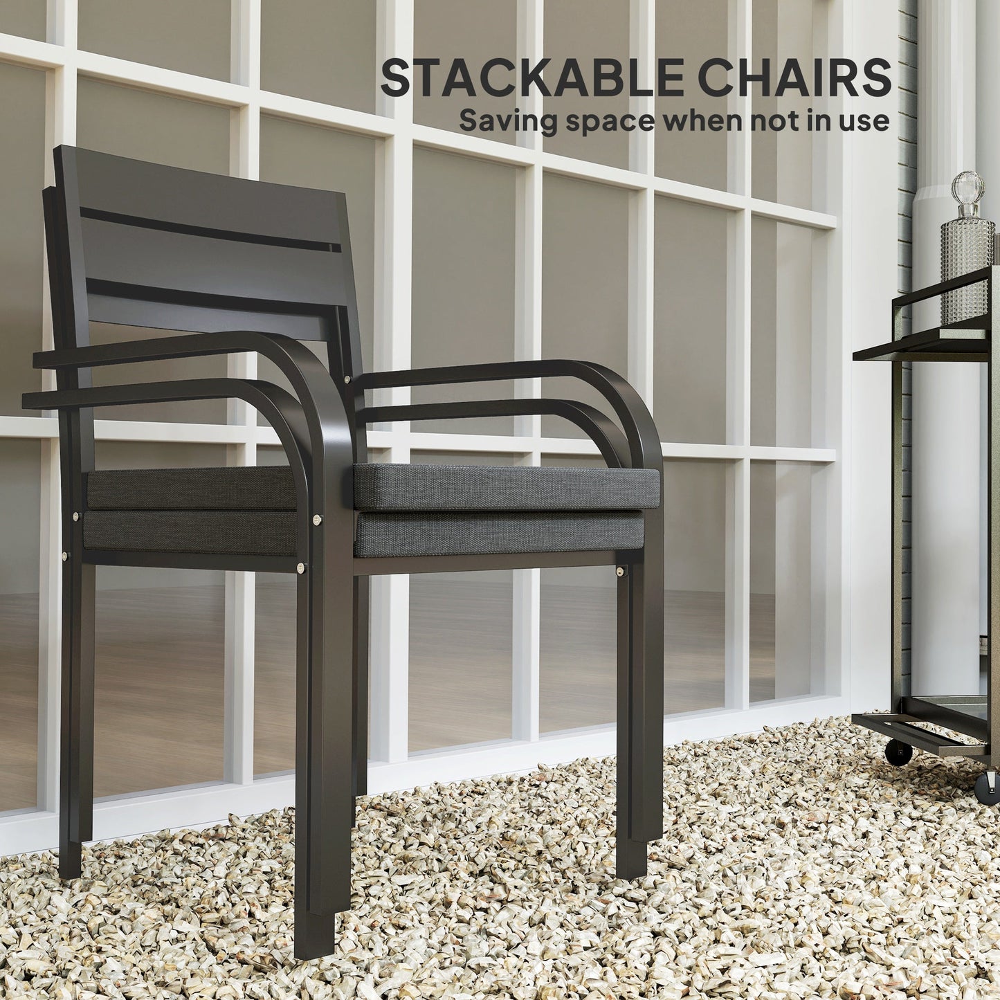 2 Pcs Aluminum Outdoor Dining Chairs, Patio Stackable Chairs with Soft Cushion, for Deck, Garden, Balcony, Poolside, Grey