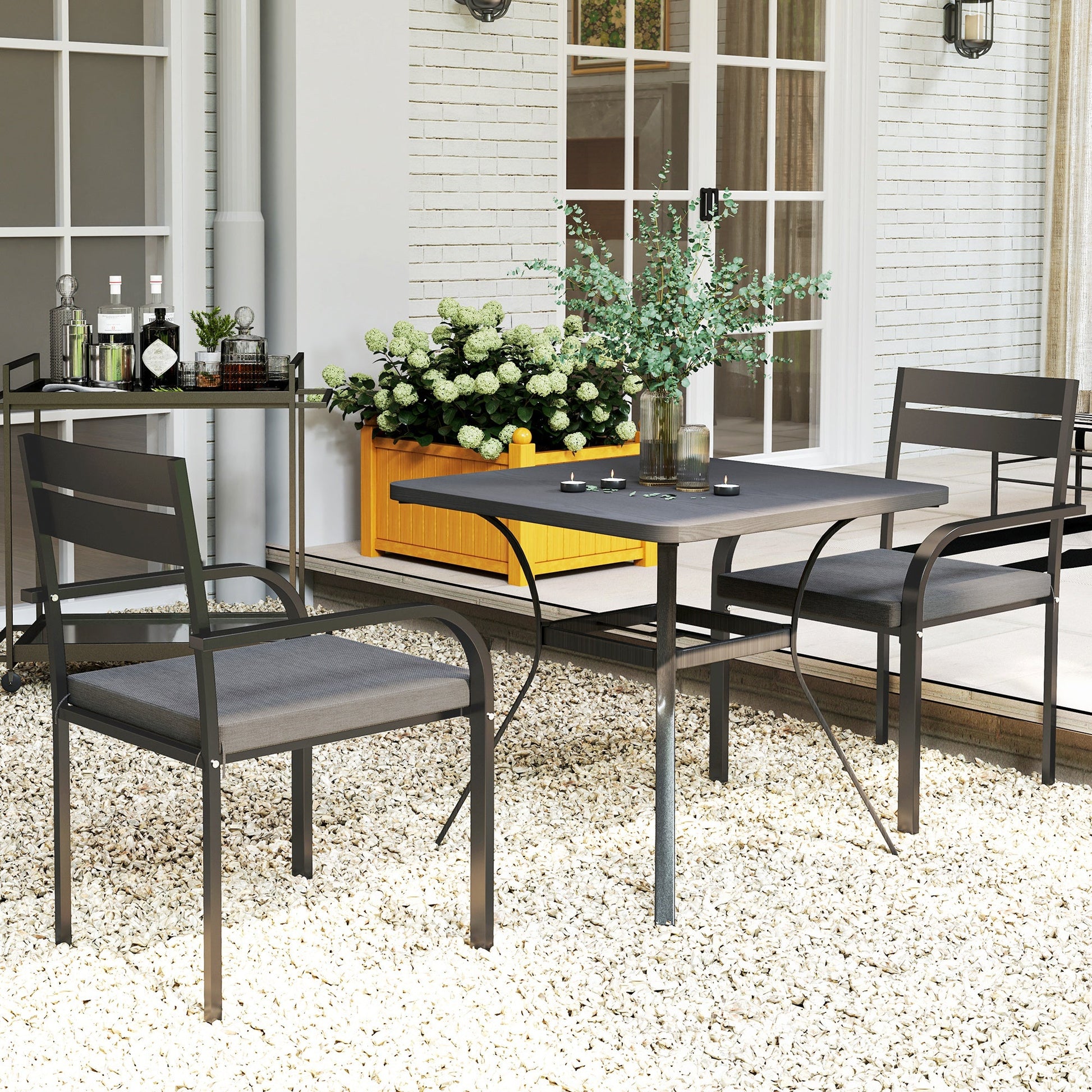 2 Pcs Aluminum Outdoor Dining Chairs, Patio Stackable Chairs with Soft Cushion, for Deck, Garden, Balcony, Poolside, Grey