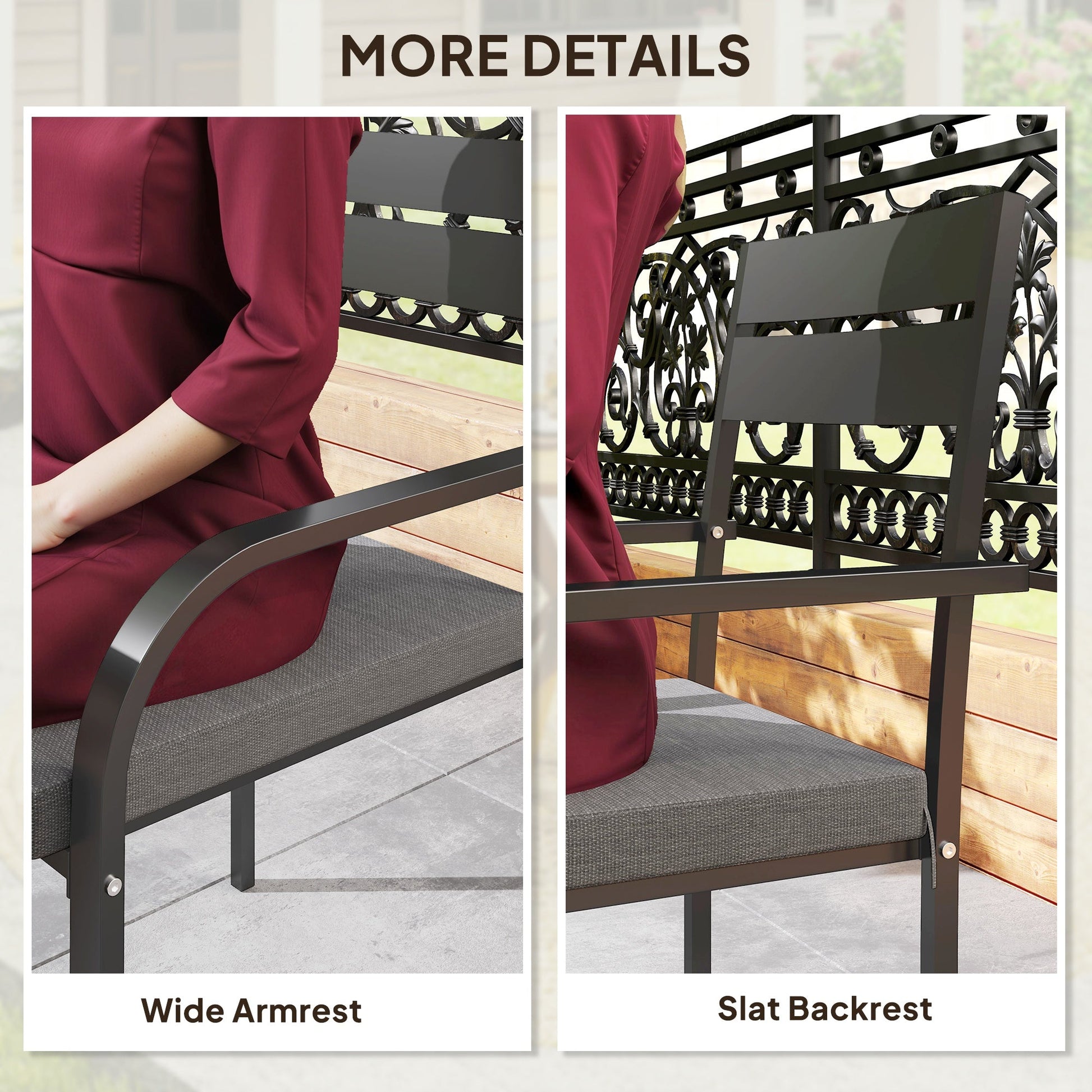 2 Pcs Aluminum Outdoor Dining Chairs, Patio Stackable Chairs with Soft Cushion, for Deck, Garden, Balcony, Poolside, Grey