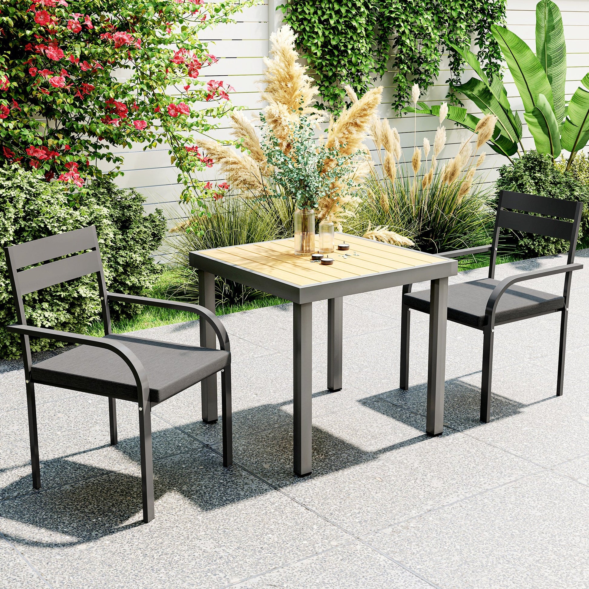 2 Pcs Aluminum Outdoor Dining Chairs, Patio Stackable Chairs with Soft Cushion, for Deck, Garden, Balcony, Poolside, Grey