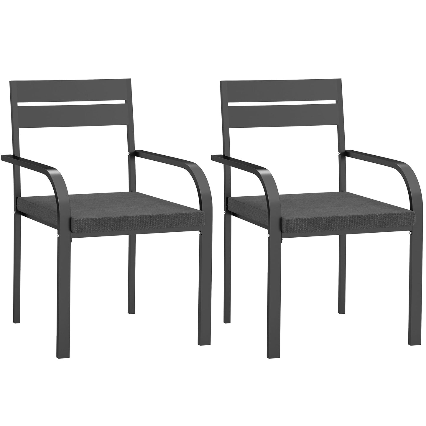 2 Pcs Aluminum Outdoor Dining Chairs, Patio Stackable Chairs with Soft Cushion, for Deck, Garden, Balcony, Poolside, Grey