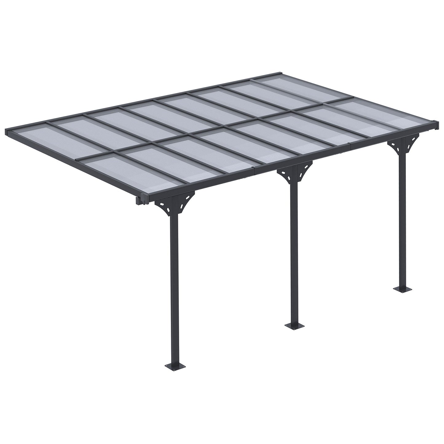 14' x 10' Outdoor Lean to Hardtop Pergola with Polycarbonate Roof, Wall Mounted Gazebo with Adjustable Height, Aluminum Frame, and UV Protection, Grey